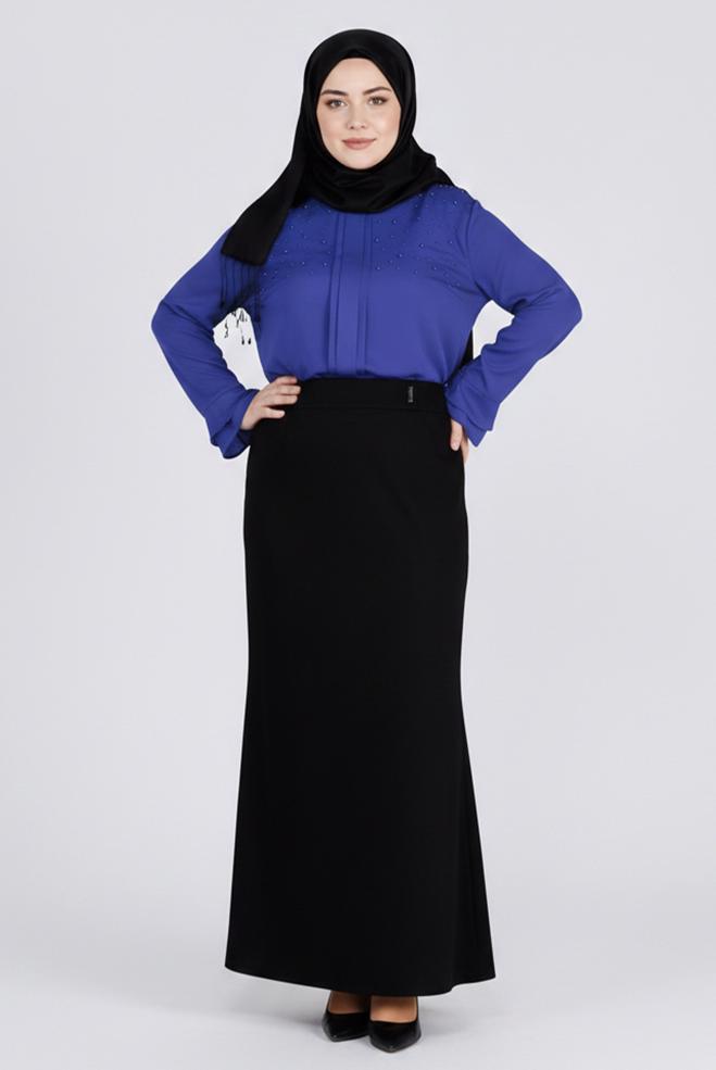 Hijab clothing NAVY BLUE PEARL DETAILED BLOUSE WITH FRILLED CUFFS 2695 - ALVİNA