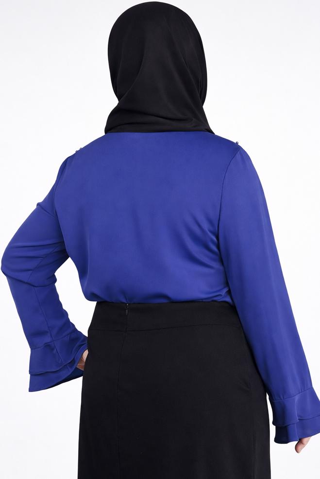Hijab clothing NAVY BLUE PEARL DETAILED BLOUSE WITH FRILLED CUFFS 2695 - ALVİNA