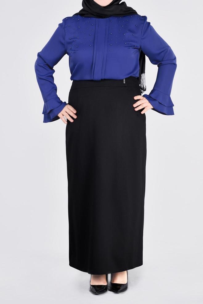 Vêtements hijab BLEU MARINE BLOUSE DÉTAILLÉE DE PERLES ET POIGNETS À VOLANTS 2695 - ALVİNA