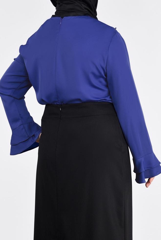 Vêtements hijab BLEU MARINE BLOUSE DÉTAILLÉE DE PERLES ET POIGNETS À VOLANTS 2695 - ALVİNA