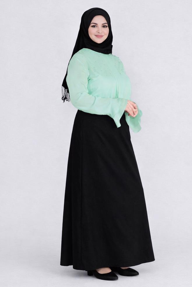 Hijab clothing GREEN PEARL DETAILED BLOUSE WITH FRILLED CUFFS 2695 - ALVİNA