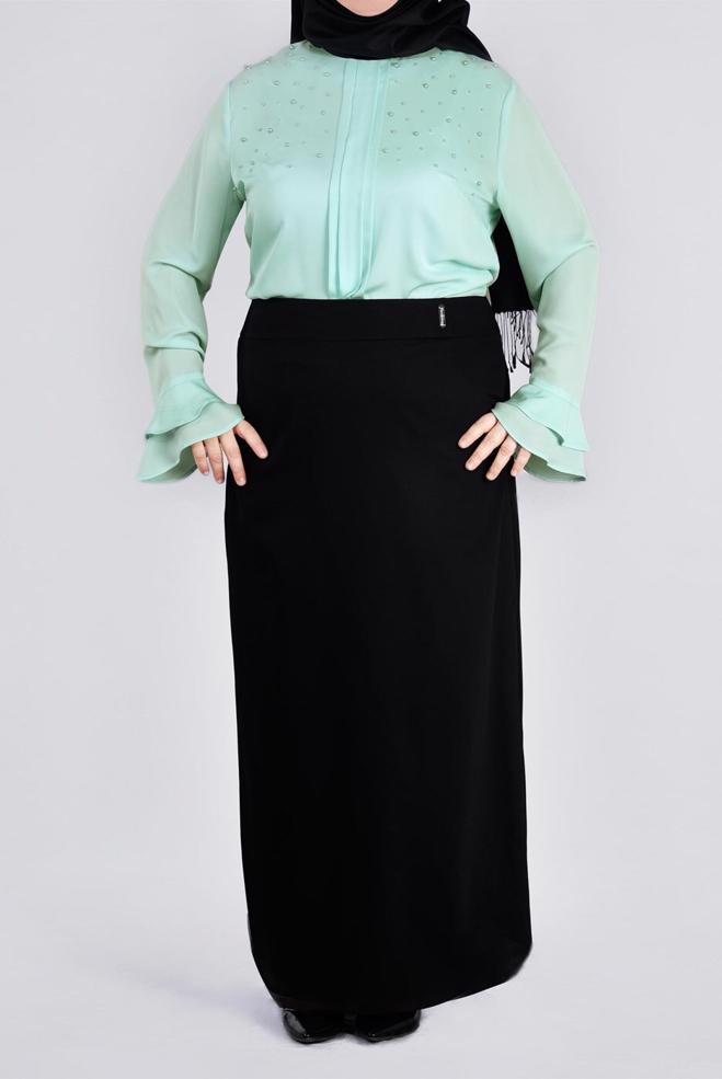 Vêtements hijab VERT BLOUSE DÉTAILLÉE DE PERLES ET POIGNETS À VOLANTS 2695 - ALVİNA