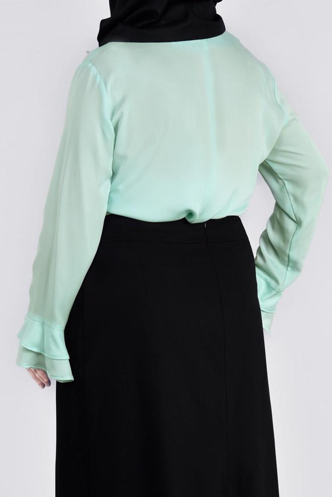 Vêtements hijab VERT BLOUSE DÉTAILLÉE DE PERLES ET POIGNETS À VOLANTS 2695 - ALVİNA