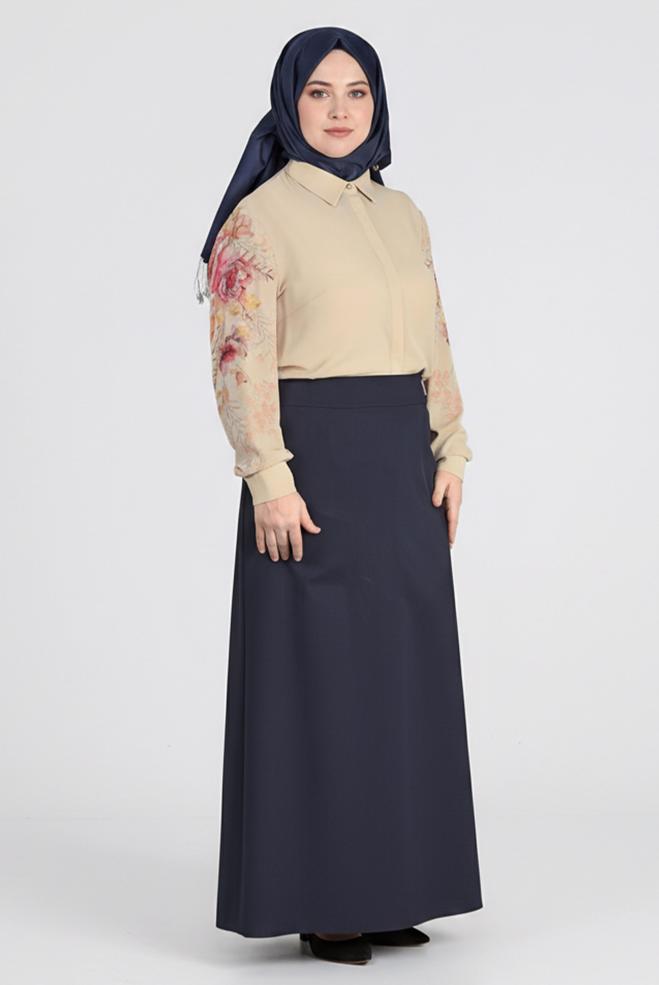 Hijab clothing BEIGE FLOWER PRINTED CREPE BLOUSE 2720 - ALVİNA