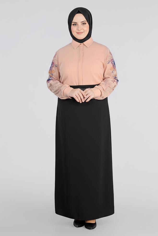 Hijab clothing POWDER FLOWER PRINTED CREPE BLOUSE 2720 - ALVİNA