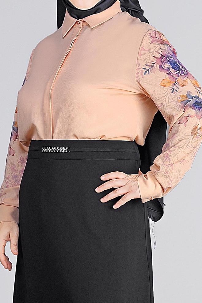 Vêtements hijab POUDRE BLOUSE EN CRÊPE IMPRIMÉ FLEURS 2720 - ALVİNA