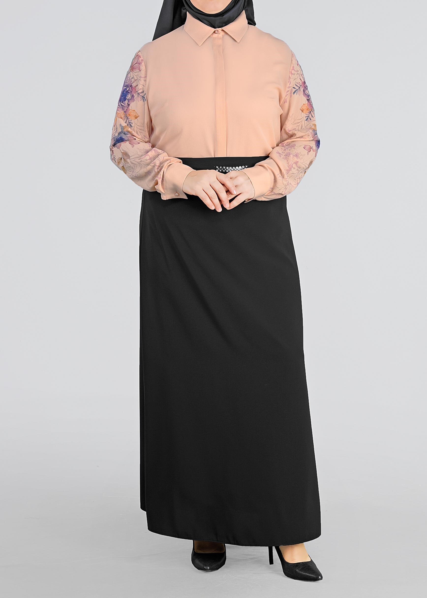 Vêtements hijab POUDRE BLOUSE EN CRÊPE IMPRIMÉ FLEURS 2720