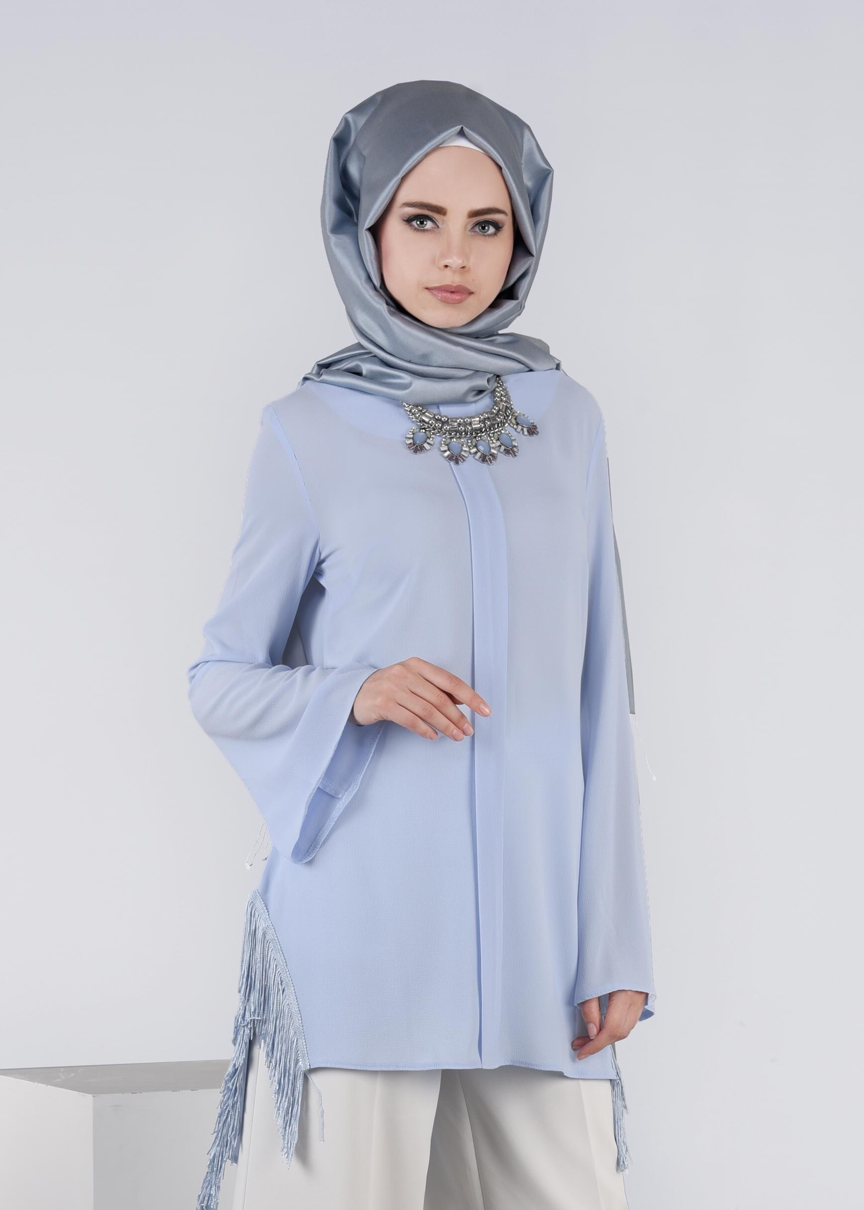 Tesettür giyim MAVİ 4140 NİŞANTAŞI TESETTÜR BLUZ 38/46 TEK40-38