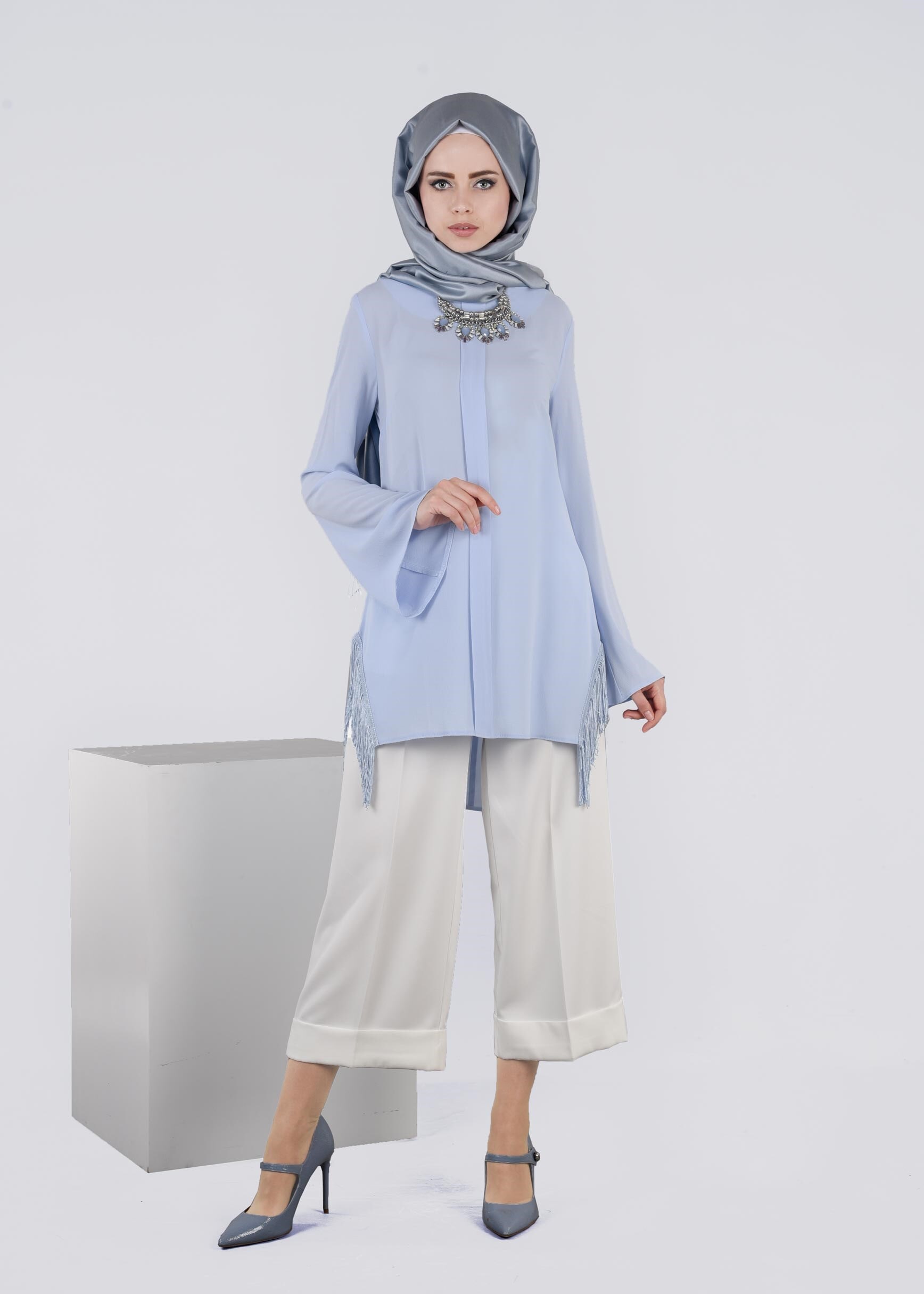 Tesettür giyim MAVİ 4140 NİŞANTAŞI TESETTÜR BLUZ 38/46 TEK40-38