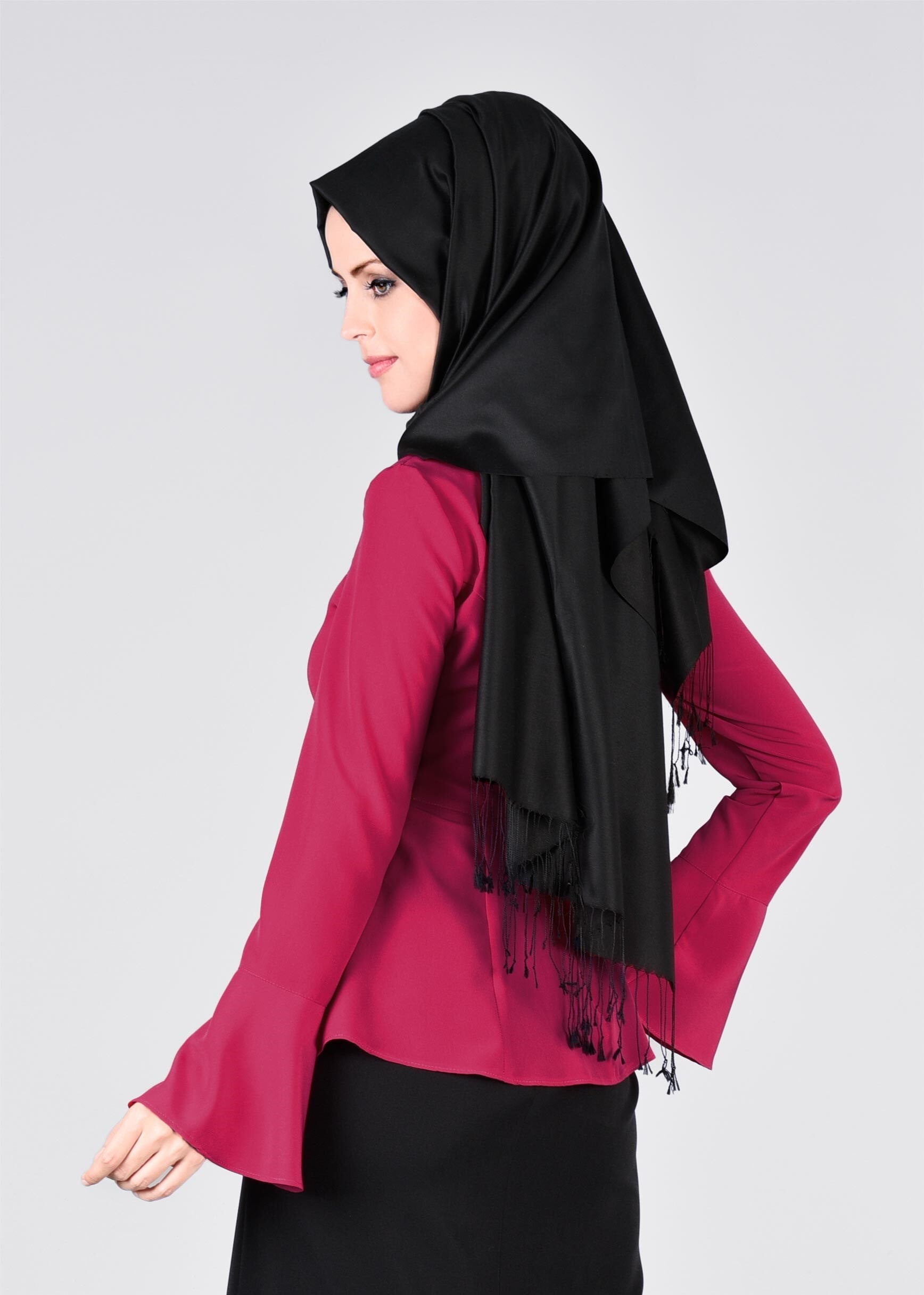 Tesettür giyim FUŞYA TAŞ DETAYLI İSPANYOL KOL BLUZ 4145 