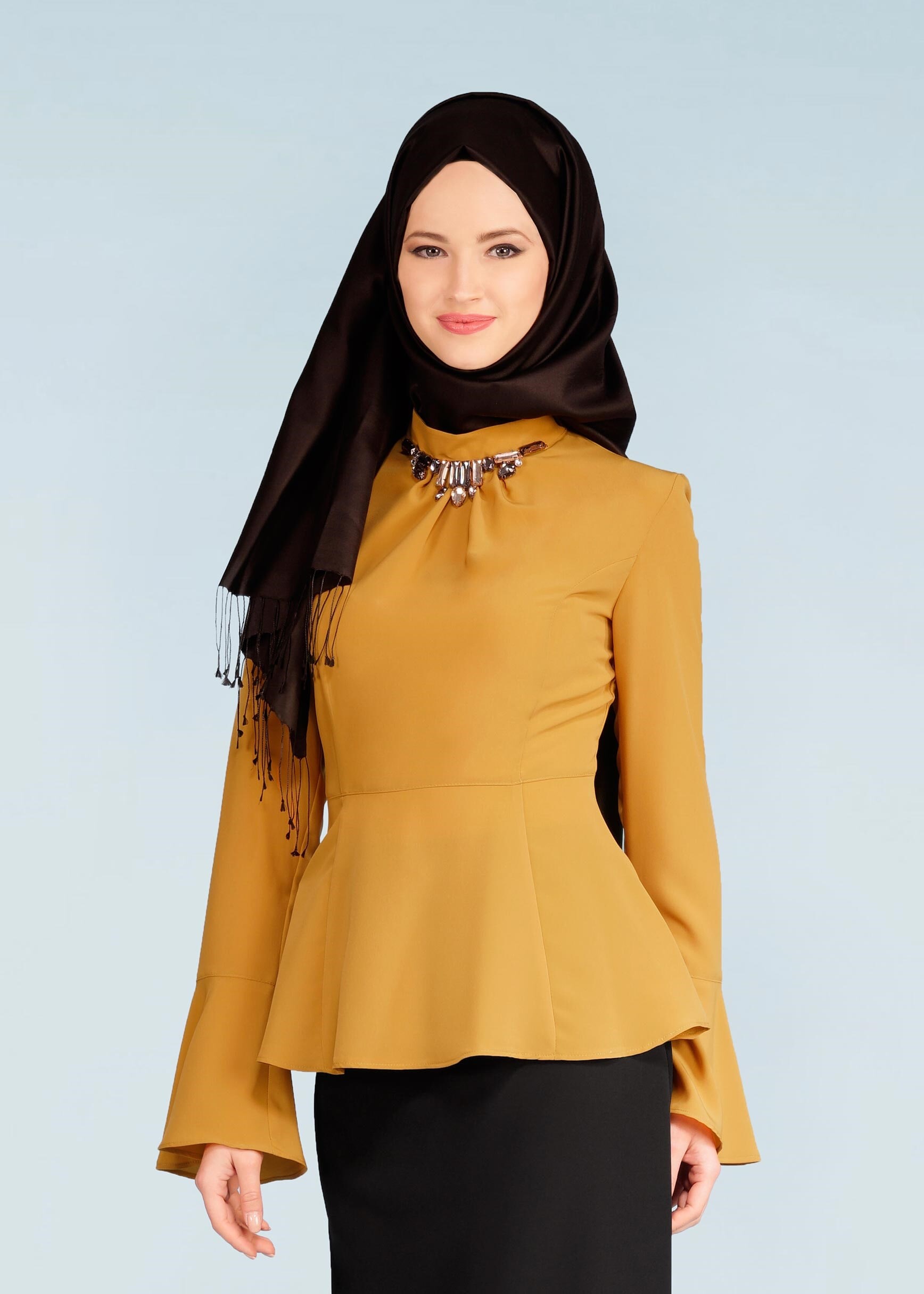 Tesettür giyim ALTIN TAŞ DETAYLI İSPANYOL KOL BLUZ 4145 