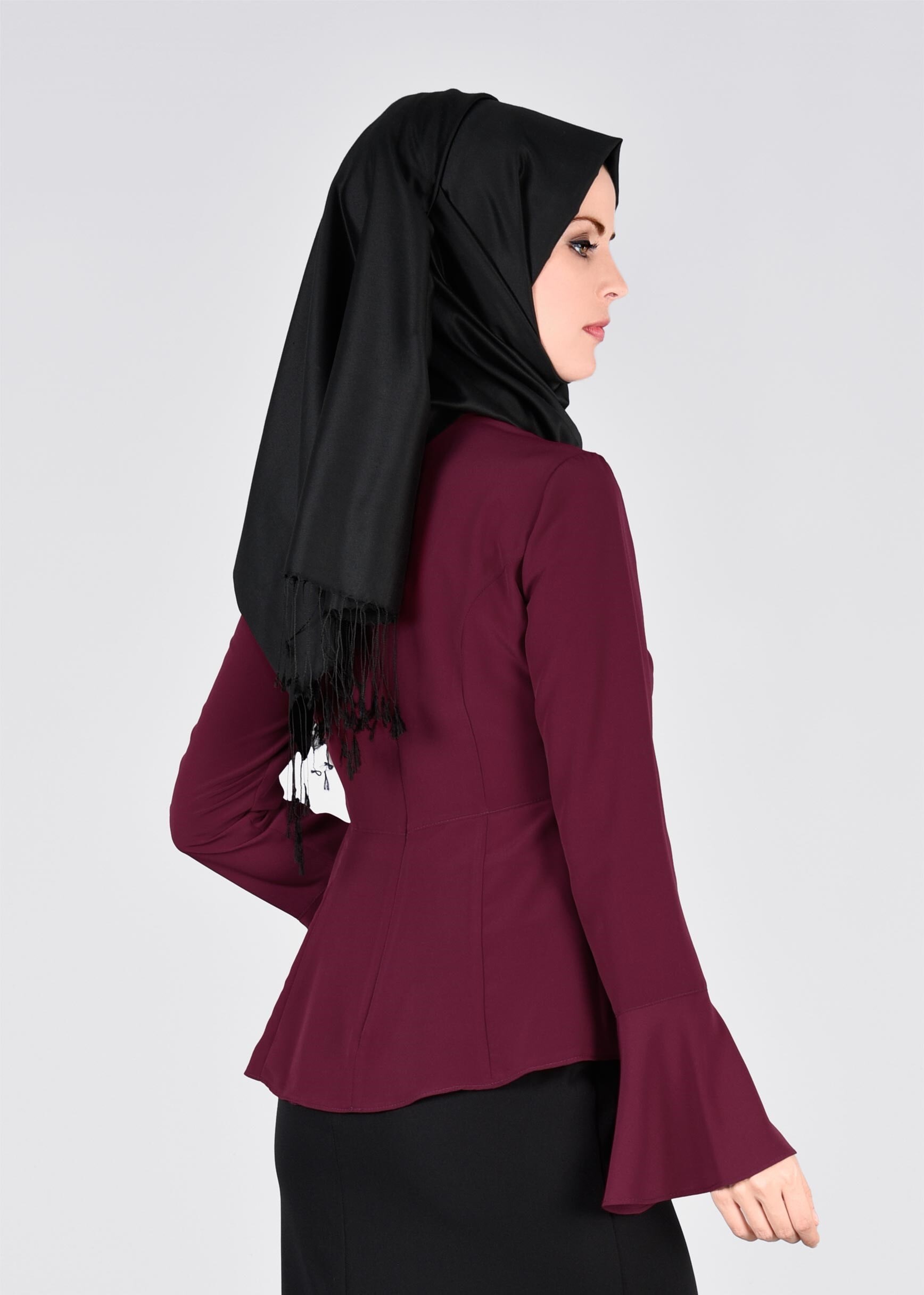 Tesettür giyim MÜRDÜM TAŞ DETAYLI İSPANYOL KOL BLUZ 4145 