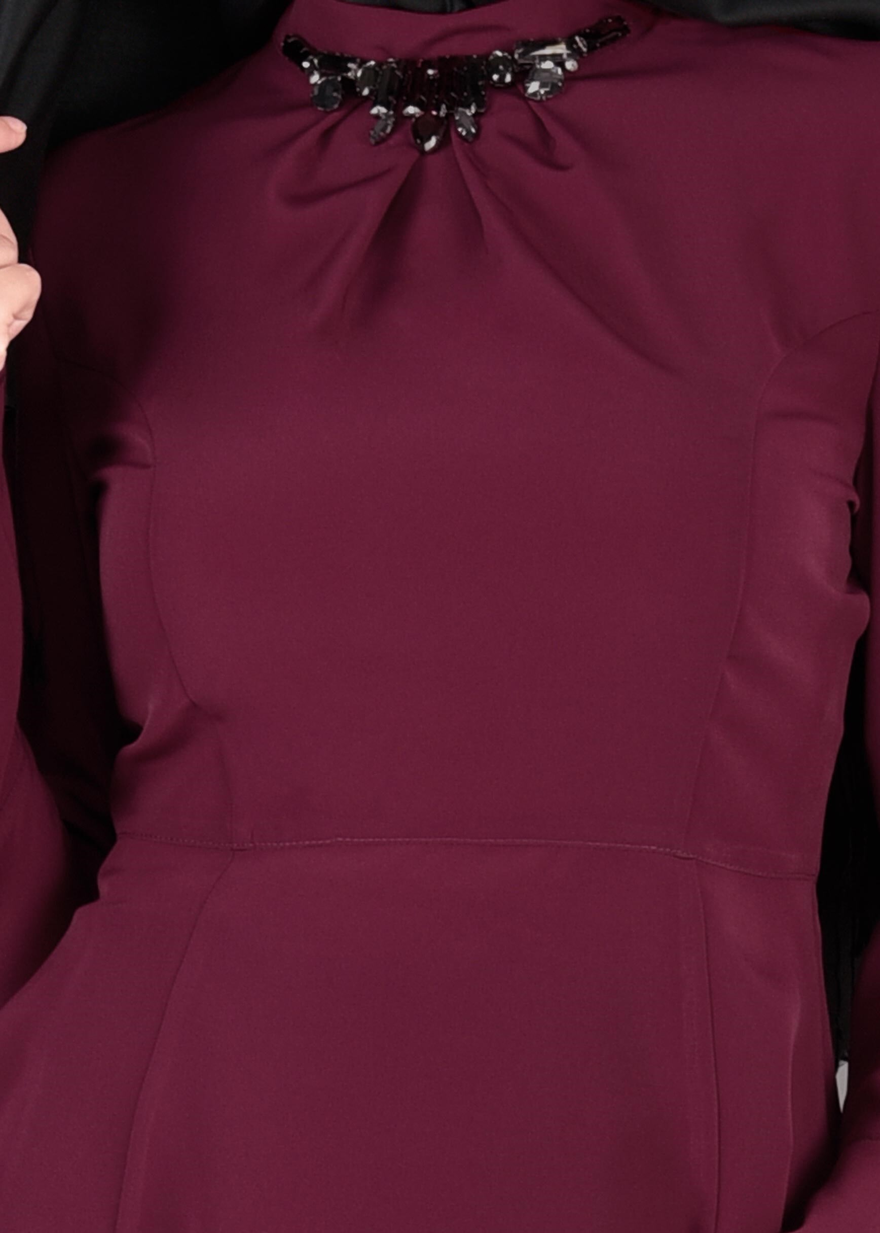 Tesettür giyim MÜRDÜM TAŞ DETAYLI İSPANYOL KOL BLUZ 4145 