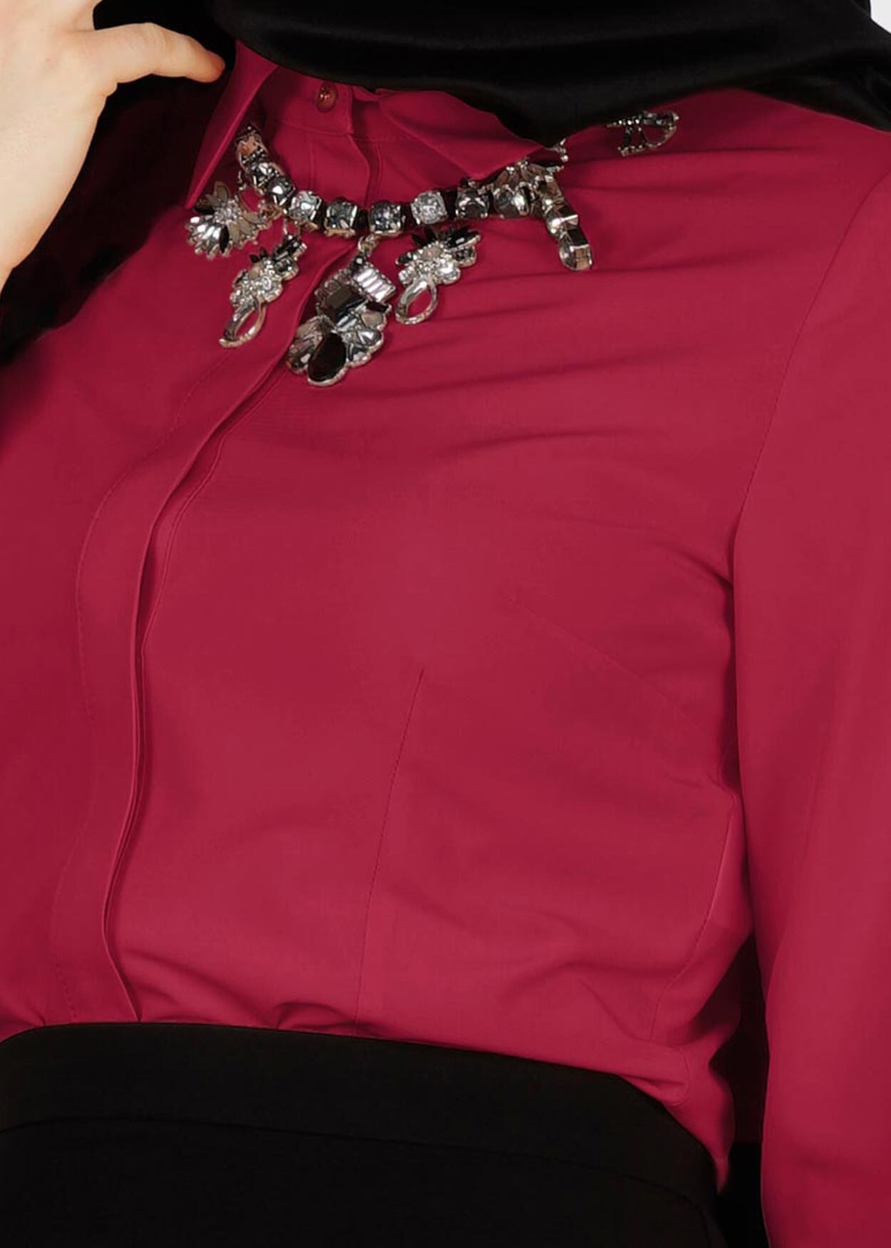 Tesettür giyim FUŞYA GÖMLEK YAKA DETAYLI DÜĞMELİ BLUZ 4169