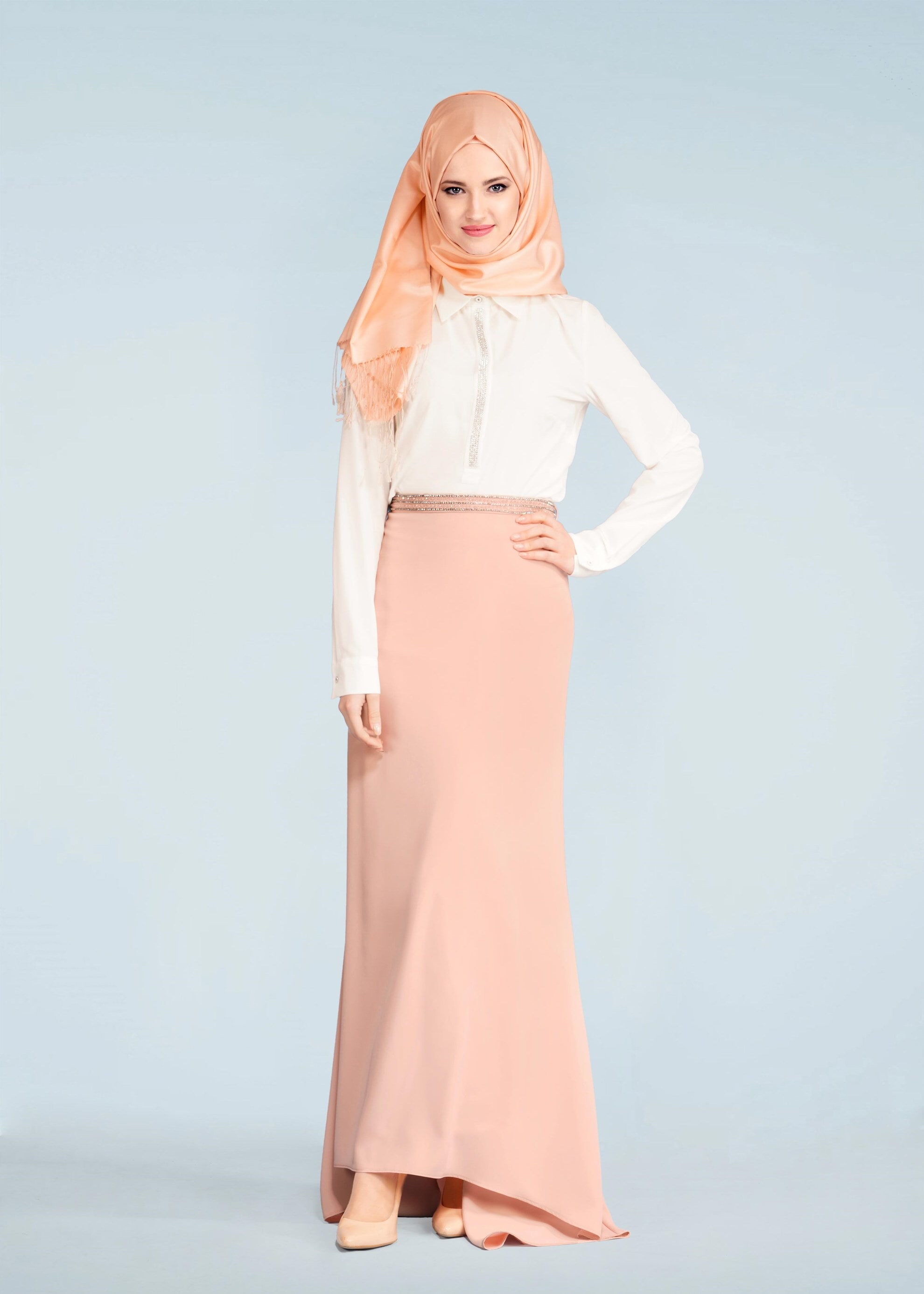 Tesettür giyim BEYAZ 4170 NEW FESTİVAL TESETTÜR BLUZ 38/46 TEK40