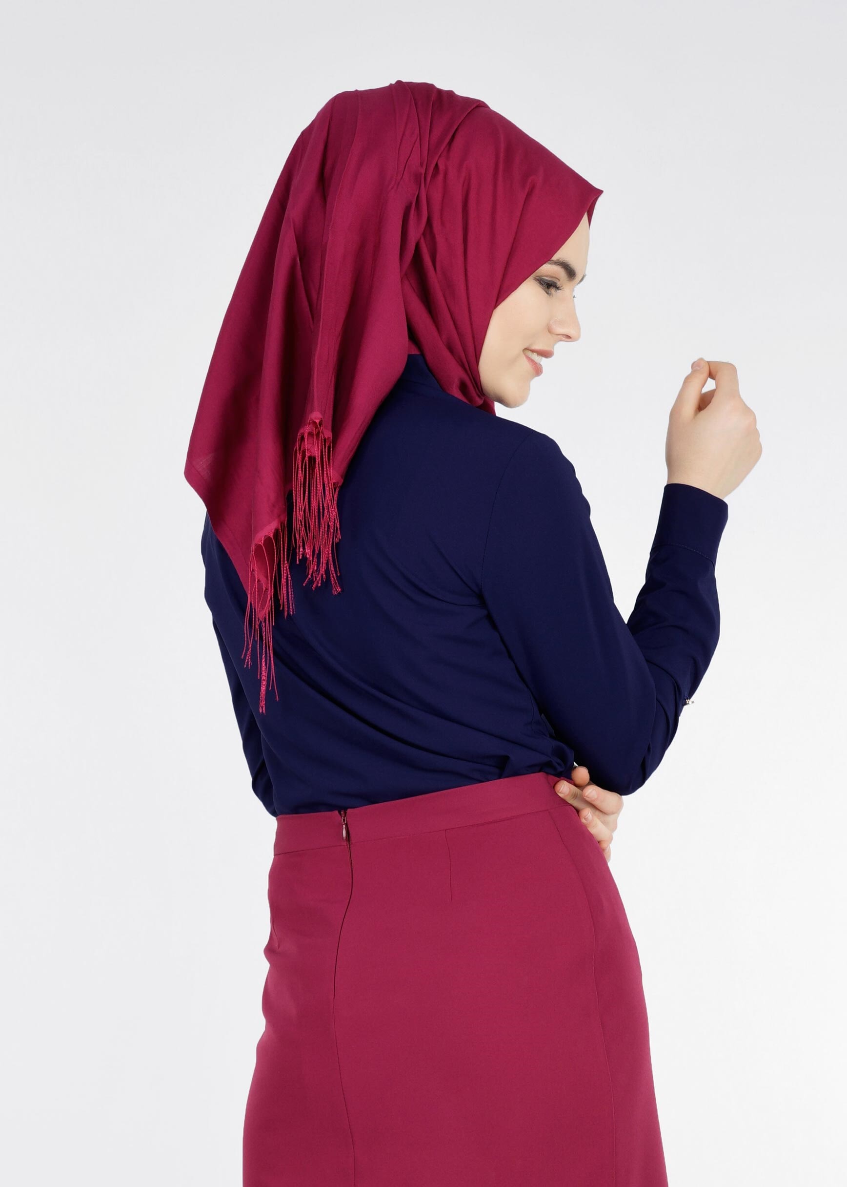 Tesettür giyim LACİVERT BASKI DETAYLI DÜĞMELİ BLUZ 4178