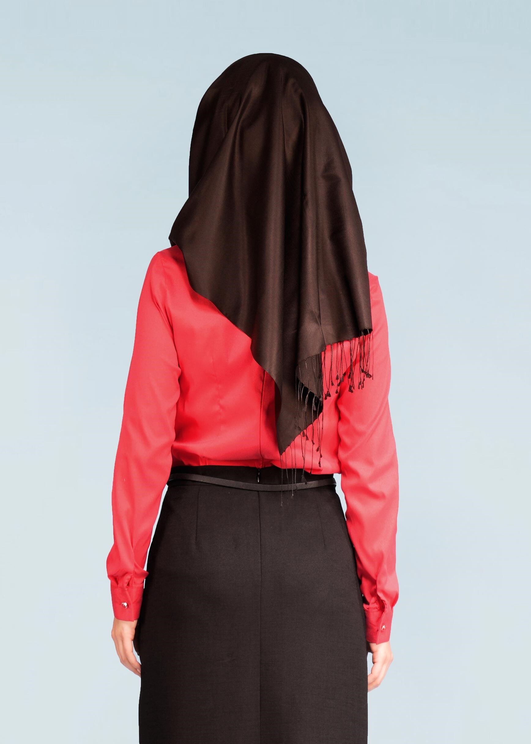 Tesettür giyim KIRMIZI TAŞ DÜĞME DETAYLI KREP BLUZ 4191