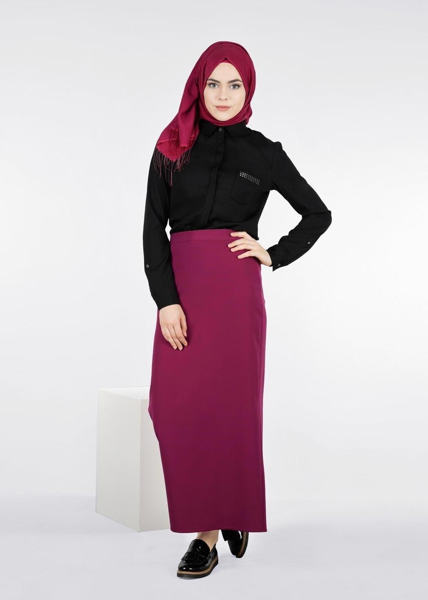 Tesettür giyim SİYAH ZIMBA DETAYLI GİZLİ DÜĞMELİ BLUZ 4249