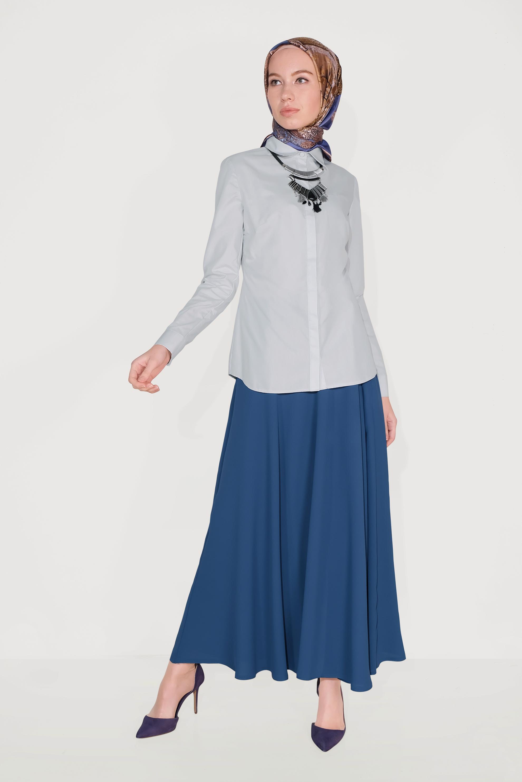 Tesettür giyim GRİ GÖMLEK YAKA DÜĞMELİ BLUZ 4302 