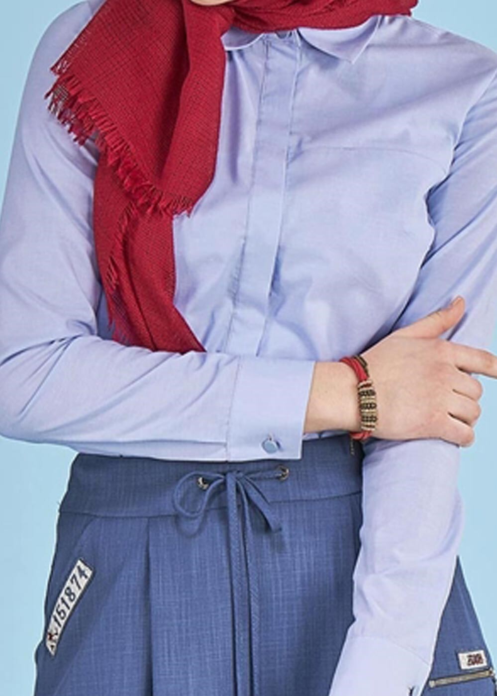 Tesettür giyim MAVİ GÖMLEK YAKA DÜĞMELİ BLUZ 4302 