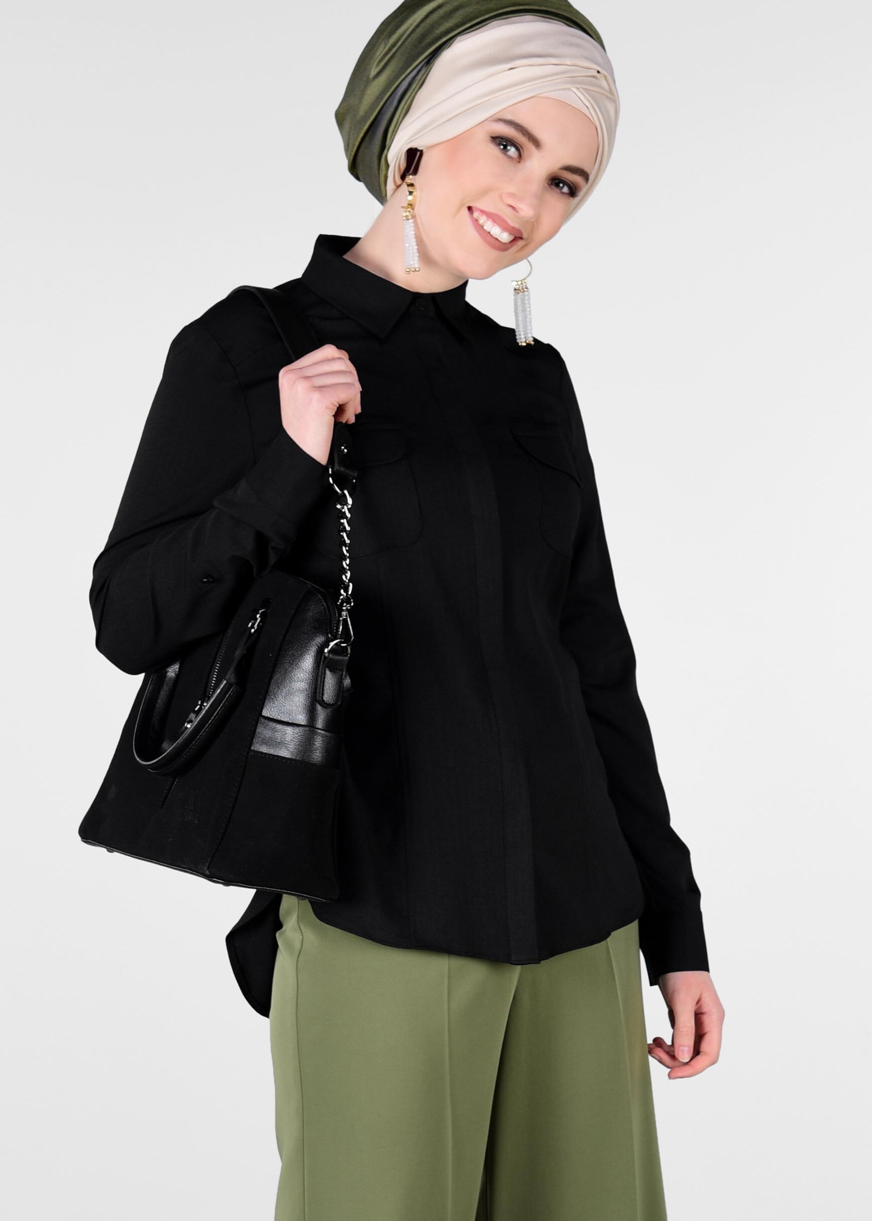 Tesettür giyim SİYAH 4303 NORA BLUZ 36/44 TEK40