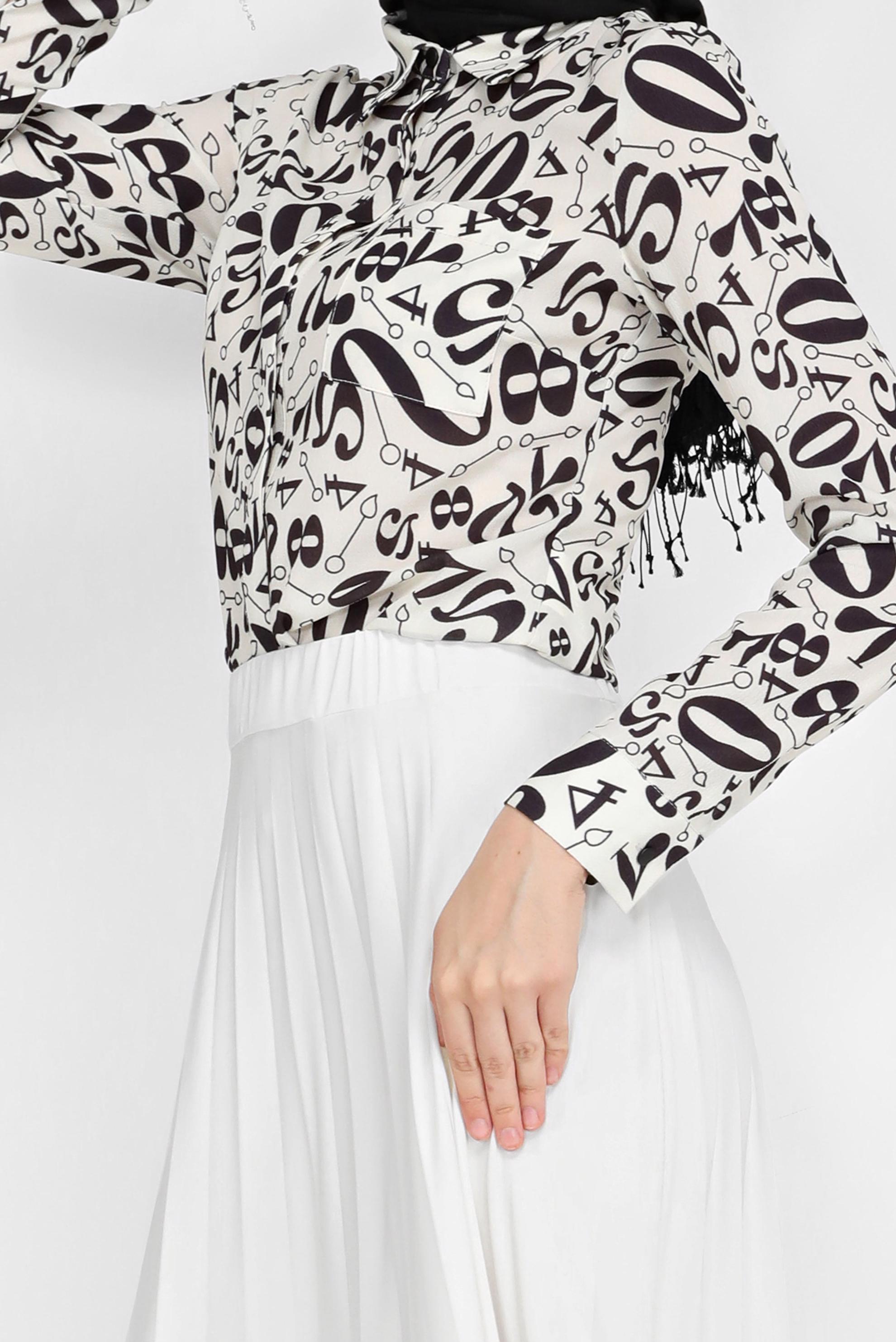 Tesettür giyim SİYAH DESENLİ GİZLİ DÜĞMELİ BLUZ 4324