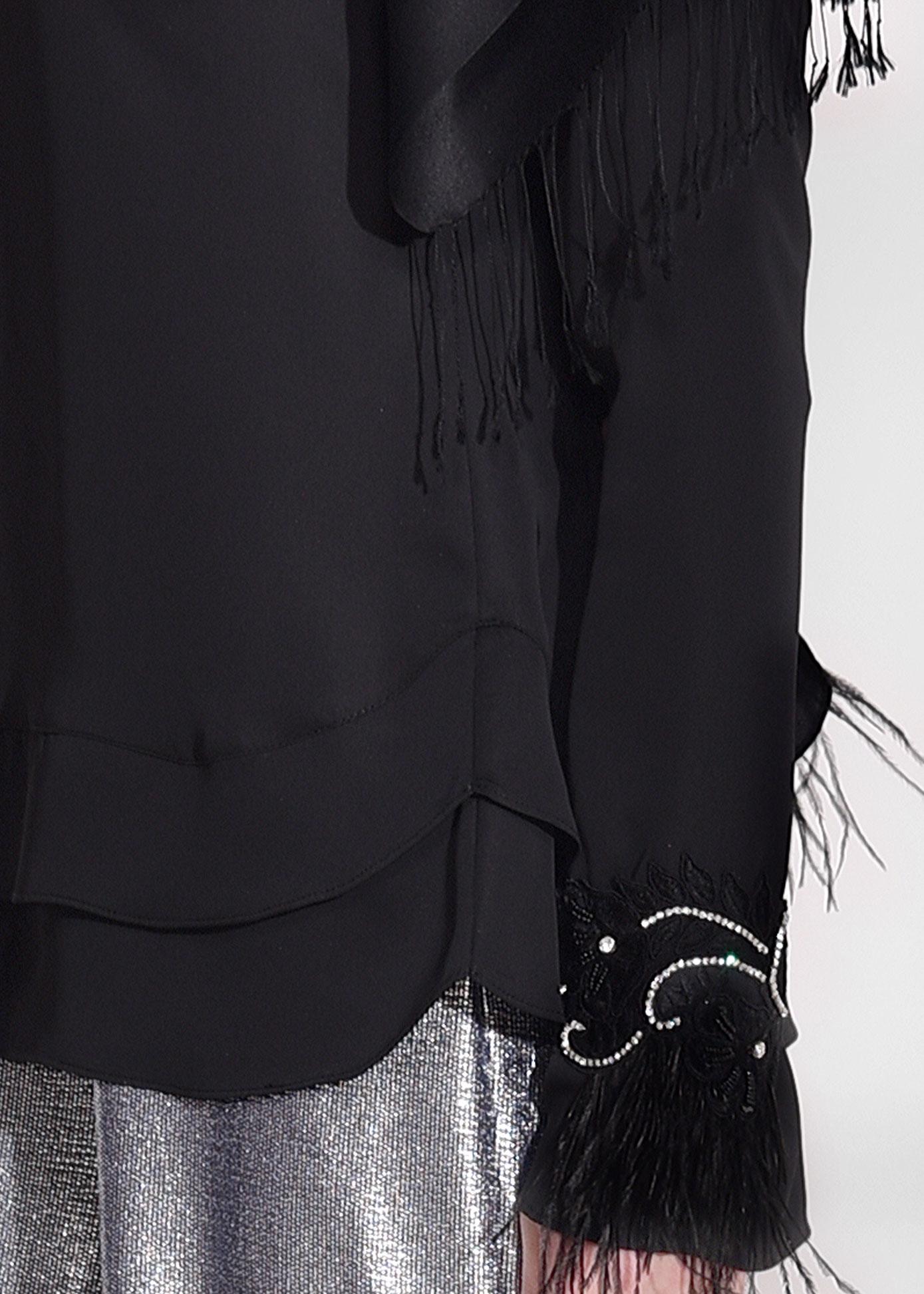 Tesettür giyim SİYAH MANŞETLERİ TÜY DETAYLI NAKIŞLI BLUZ 4417 