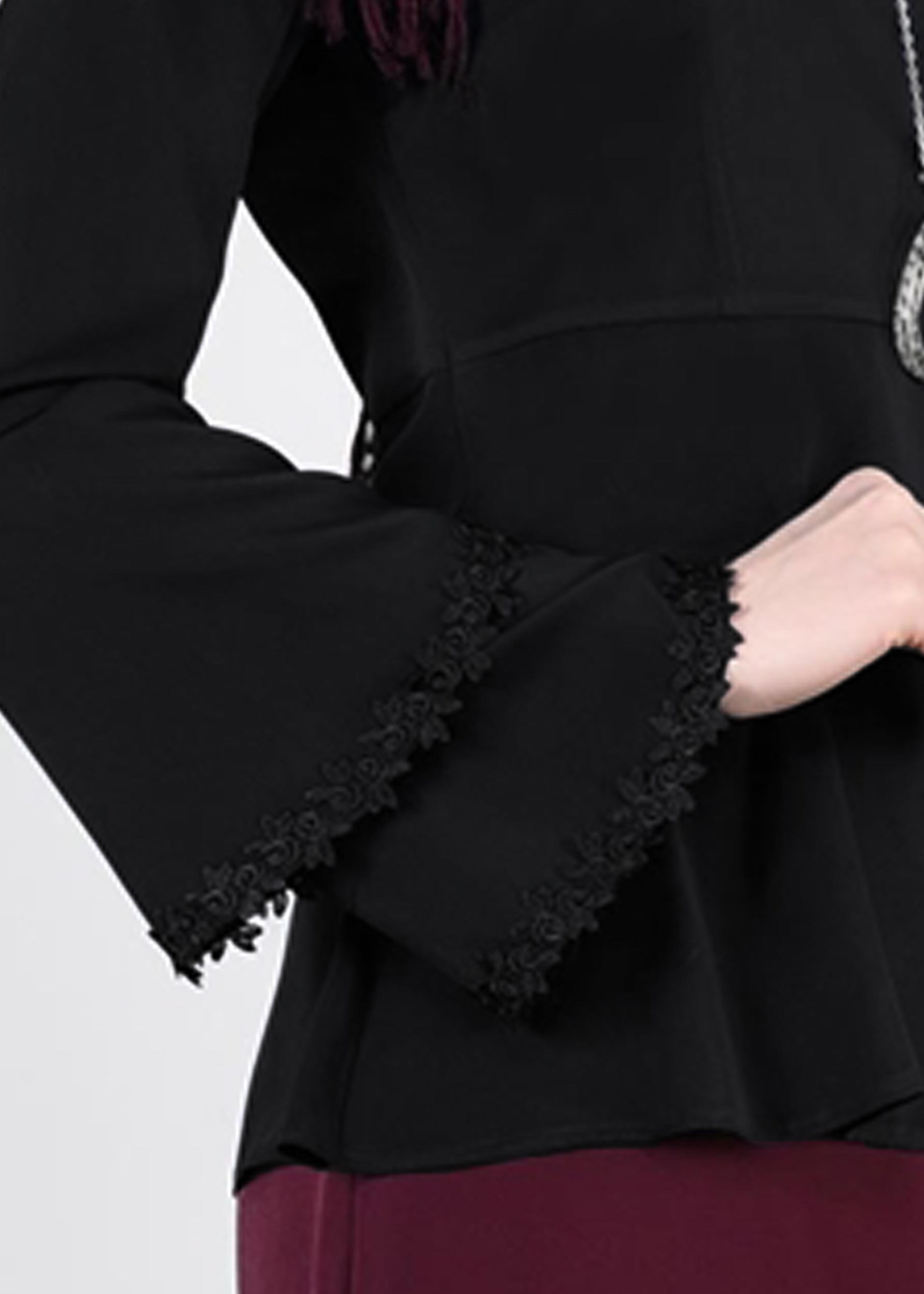 Tesettür giyim SİYAH MANŞETLERİ ÇİÇEK NAKIŞ İŞLEMELİ BLUZ 4420