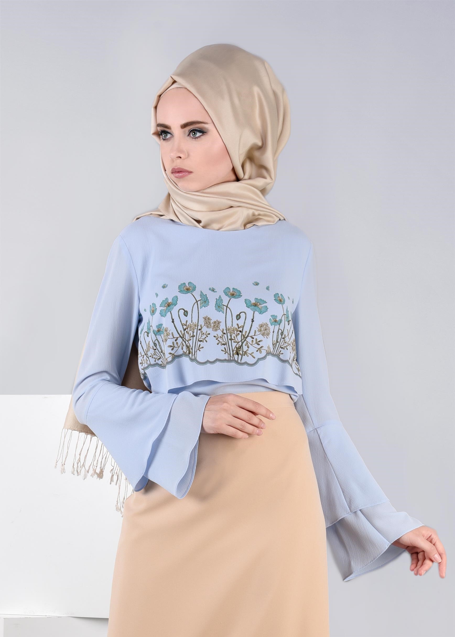 Tesettür giyim MAVİ 4516 EVA CRAP BLUZ 38/44 TEK36