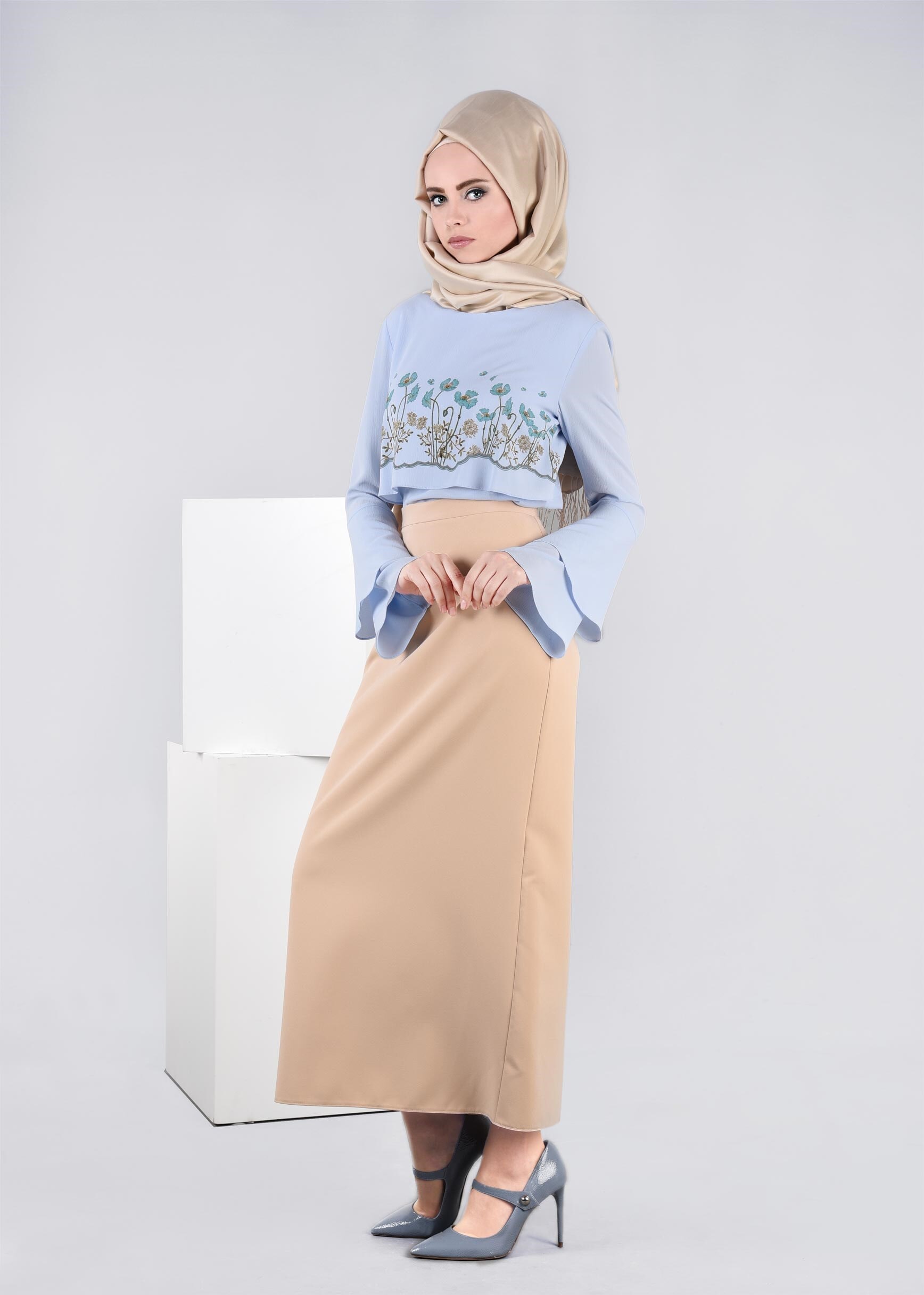 Tesettür giyim MAVİ 4516 EVA CRAP BLUZ 38/44 TEK36