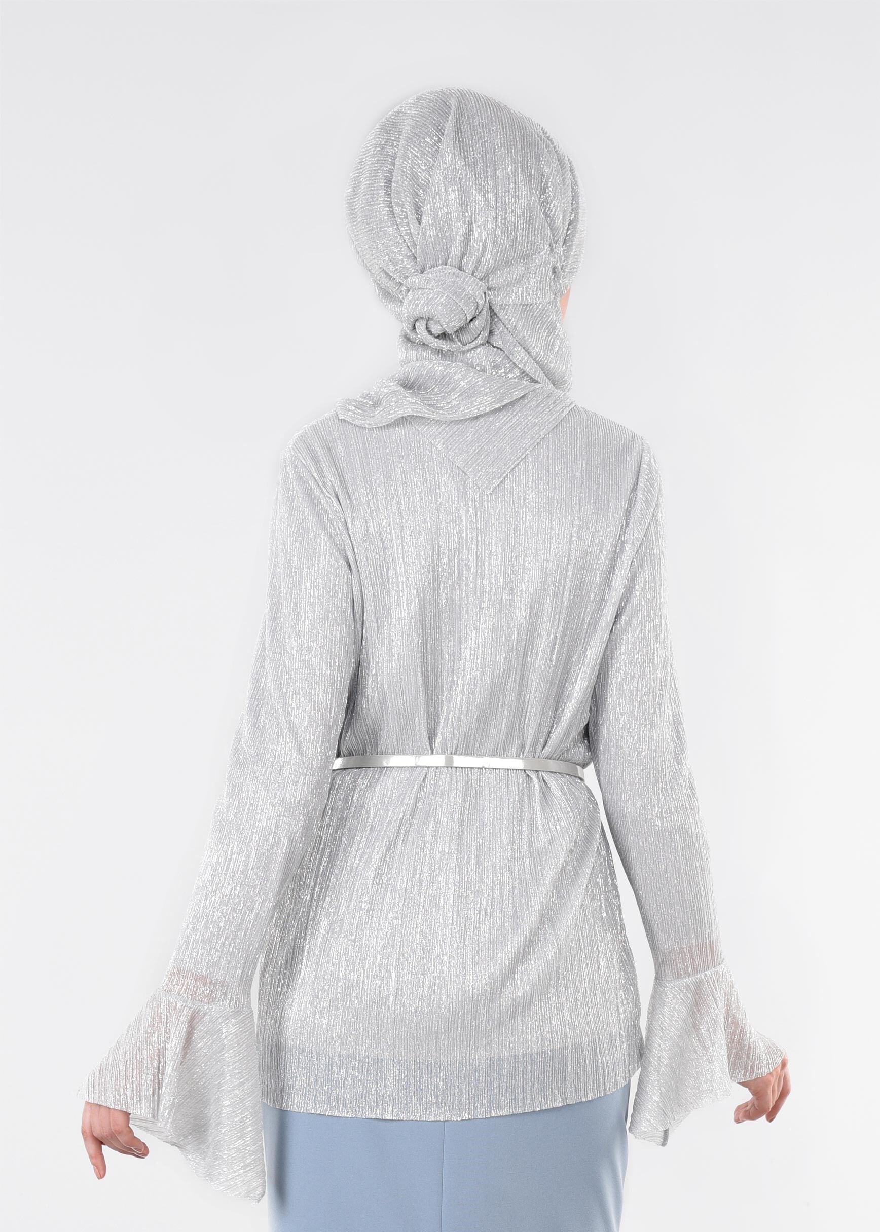 Tesettür giyim GÜMÜŞ MANŞETLERİ VOLANLI BLUZ 4526