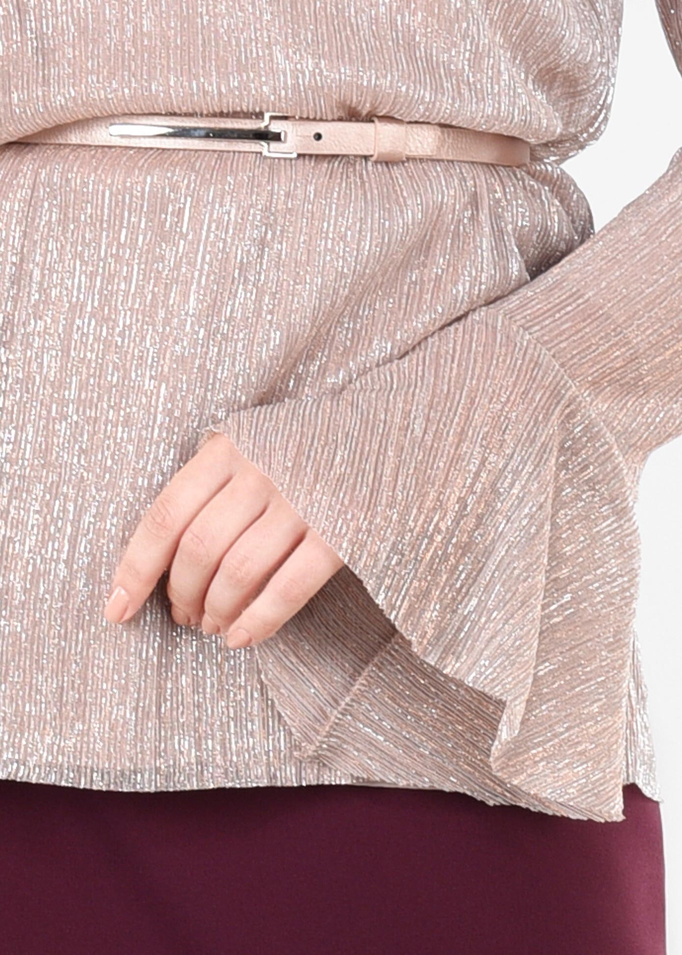 Tesettür giyim PUDRA MANŞETLERİ VOLANLI BLUZ 4526