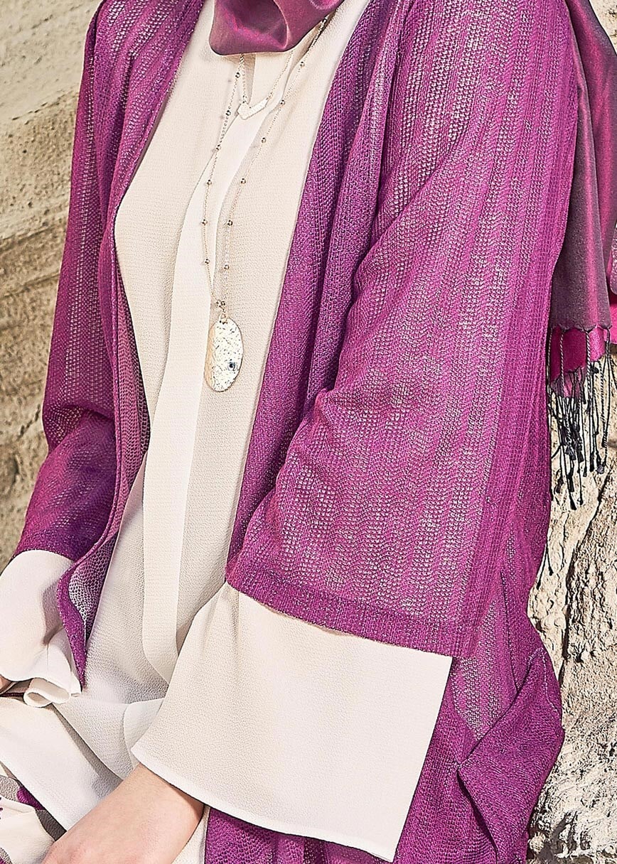 Tesettür giyim MOR 4141 ÇİZGİLİ DANTEL TESETTÜR CEKET 38/46