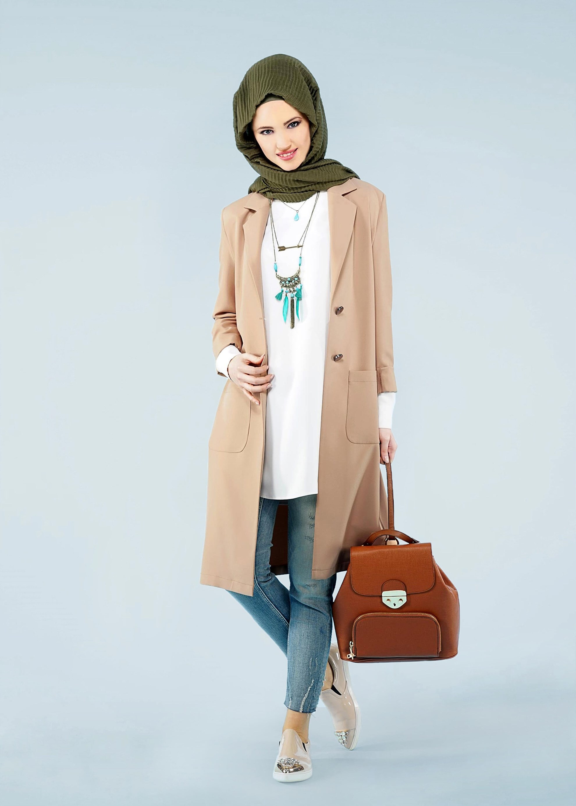 Tesettür giyim KAHVE 4171 ZOOM CEKET 38/46 TEK40