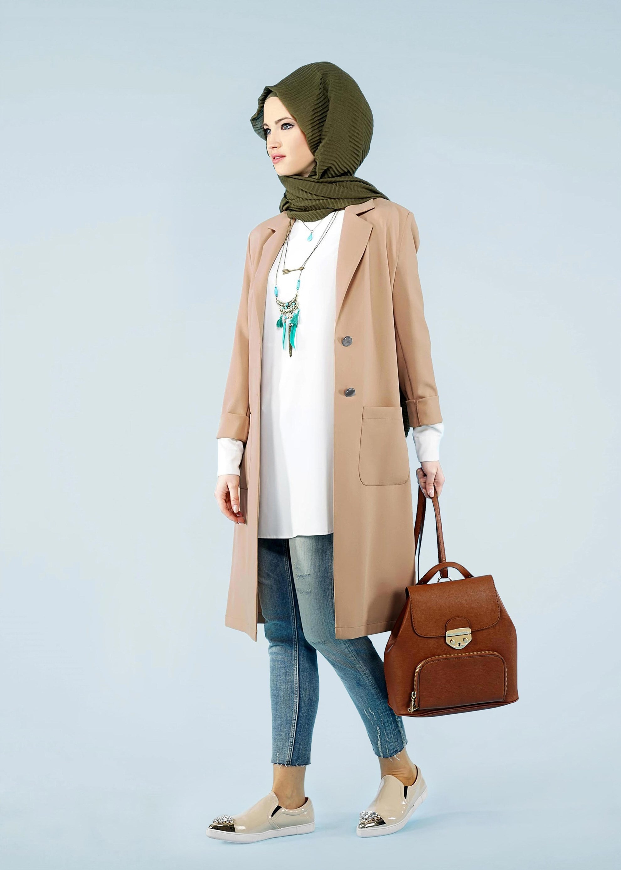 Tesettür giyim KAHVE 4171 ZOOM CEKET 38/46 TEK40