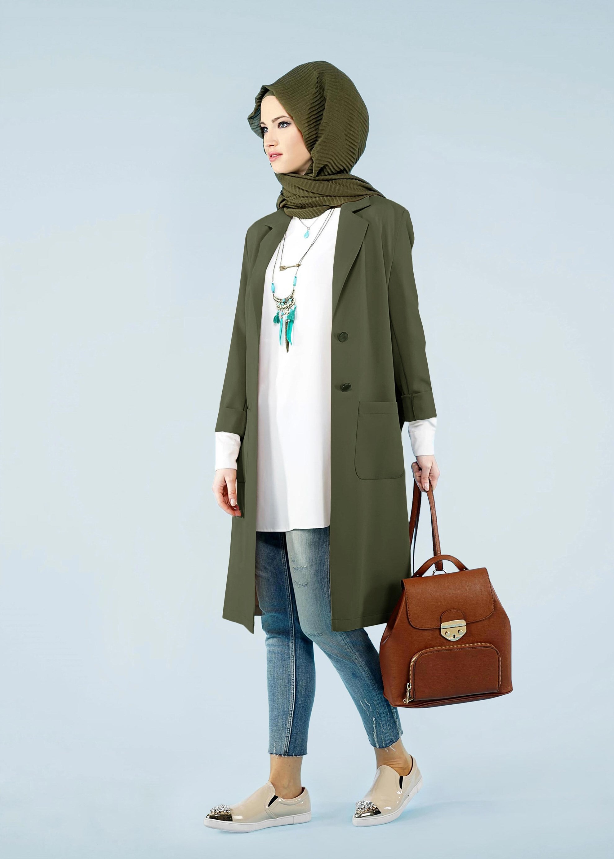 Tesettür giyim HAKİ 4171 ZOOM CEKET 38/46 TEK40