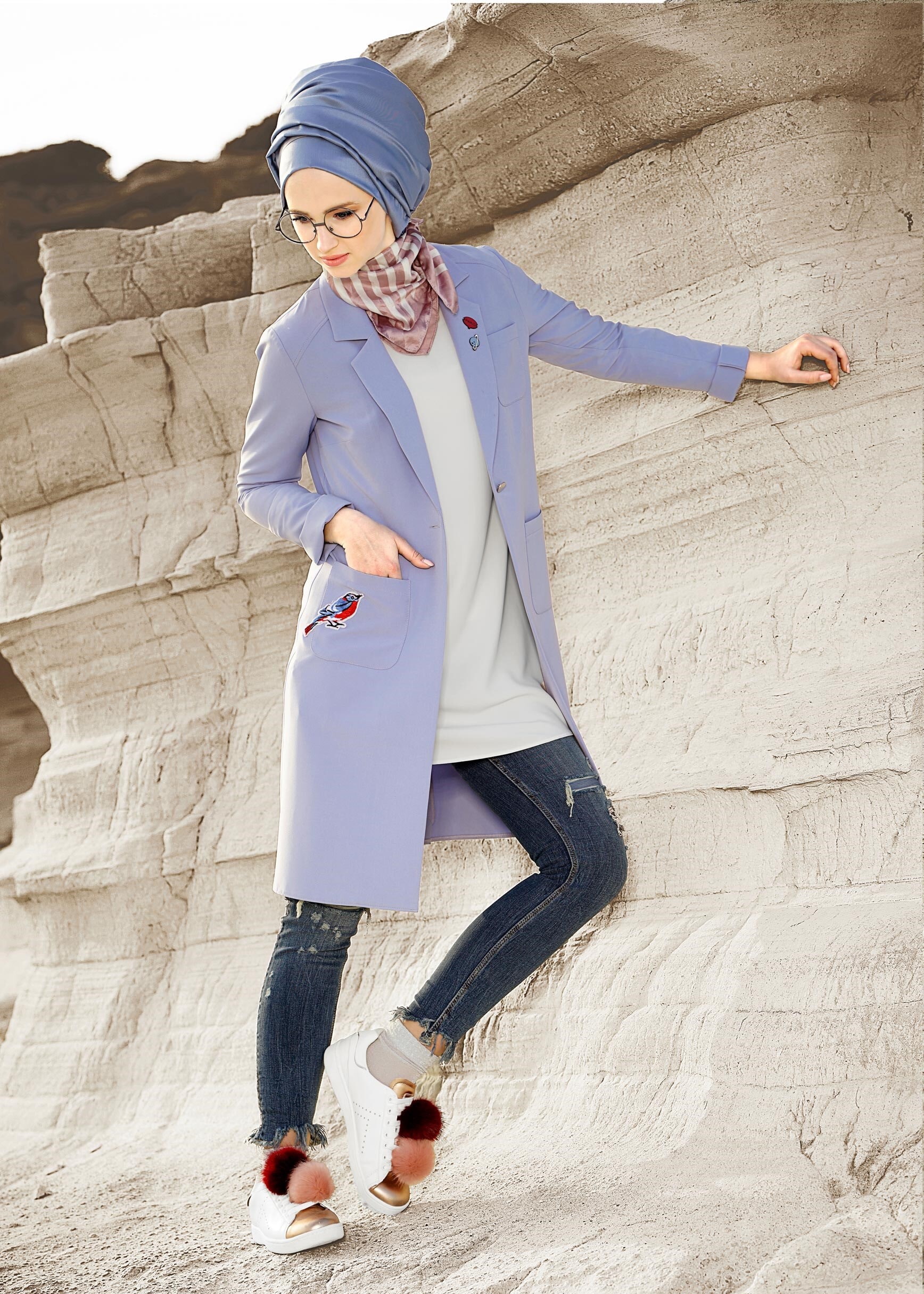 Tesettür giyim MAVİ 4181 RENGİN 55557 CEKET 36/44 TEK40-38