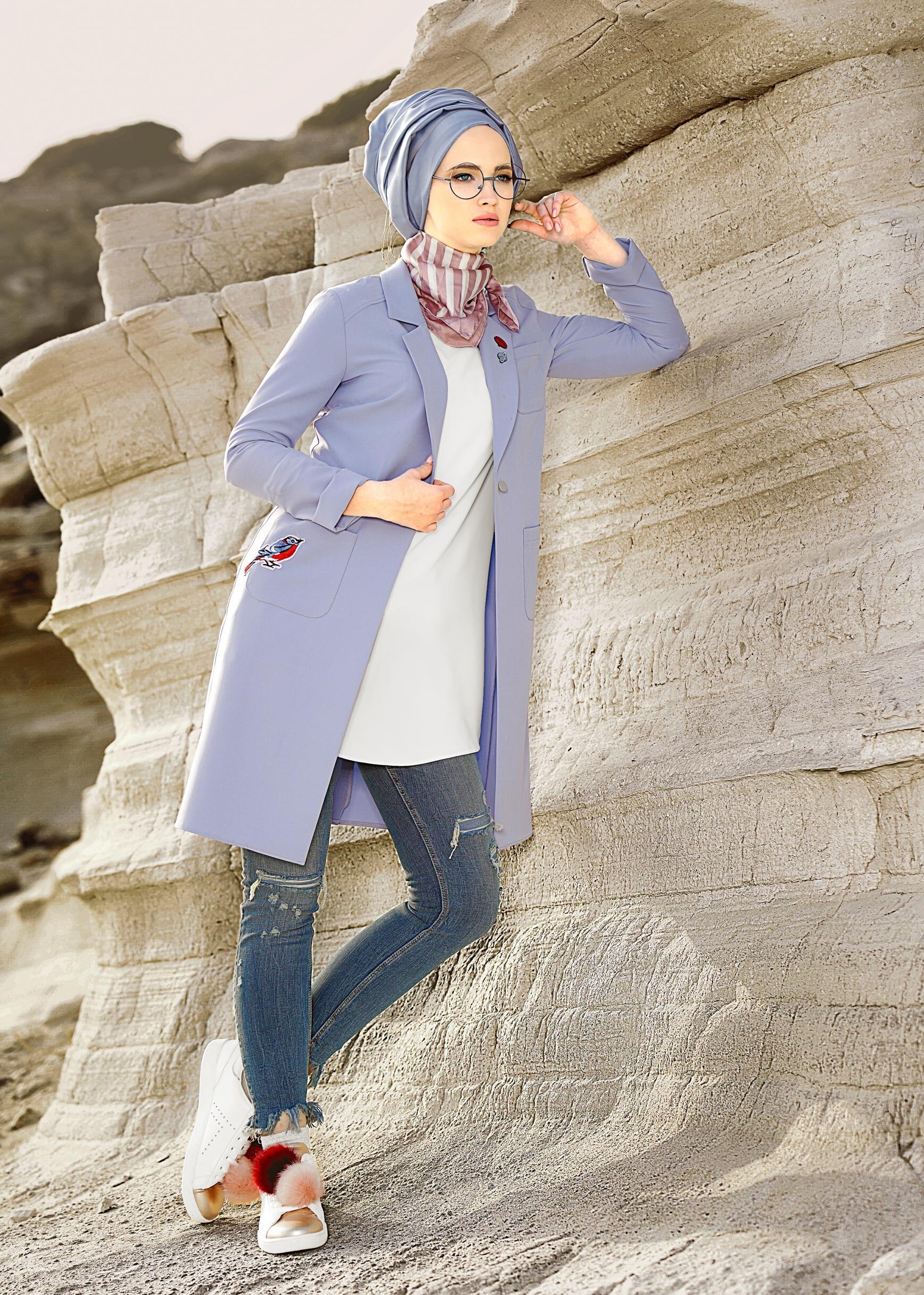 Tesettür giyim MAVİ 4181 RENGİN 55557 CEKET 36/44 TEK40-38