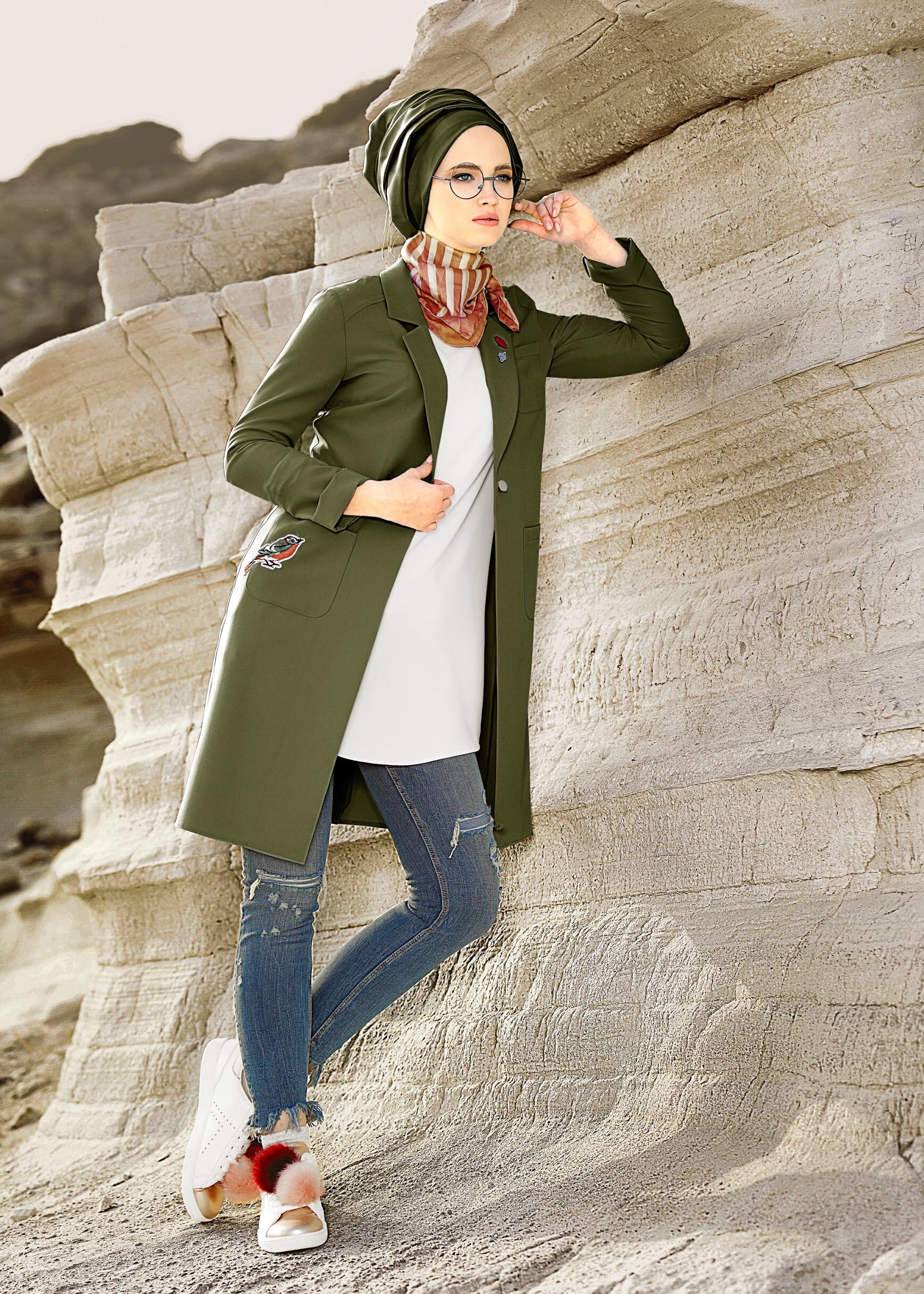 Tesettür giyim HAKİ 4181 RENGİN 55557 CEKET 36/44 TEK40-38