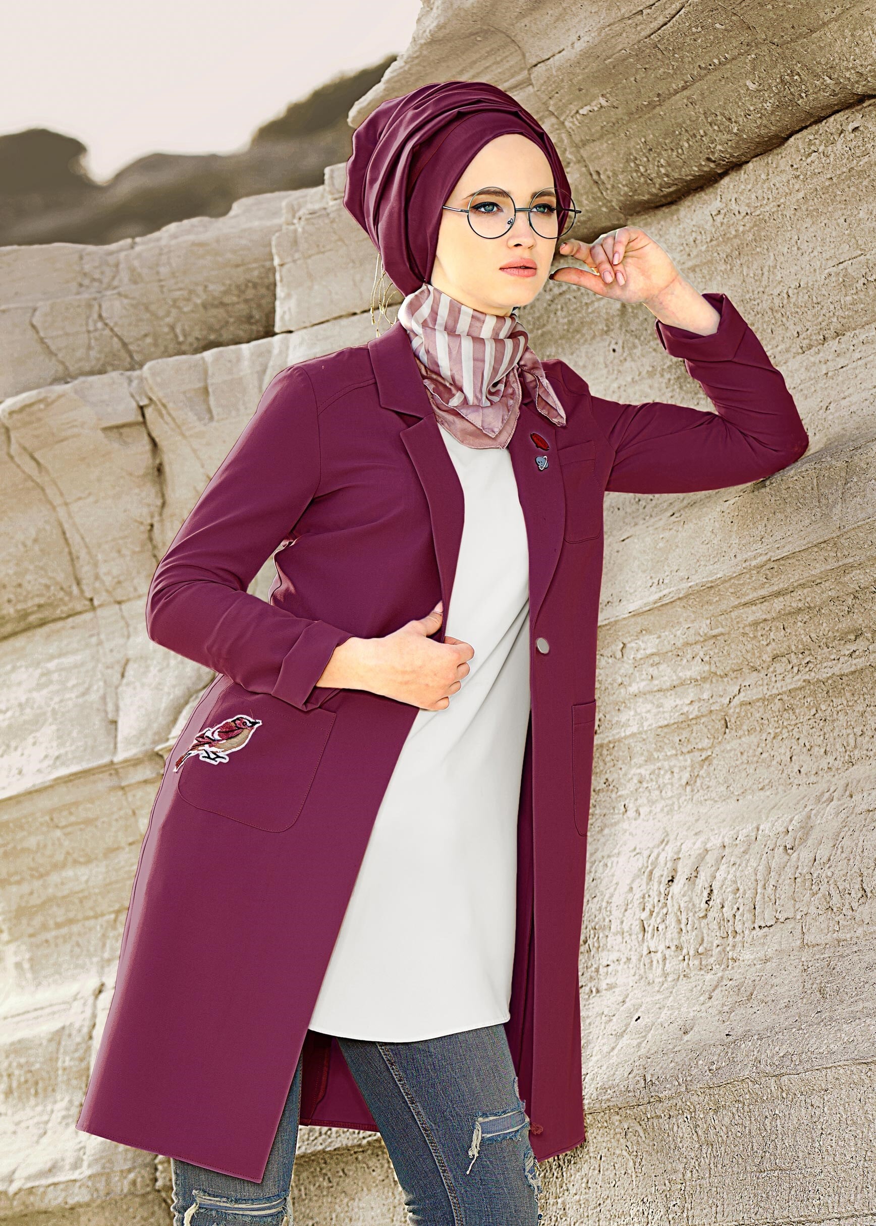 Tesettür giyim MOR 4181 RENGİN 55557 CEKET 36/44 TEK40-38