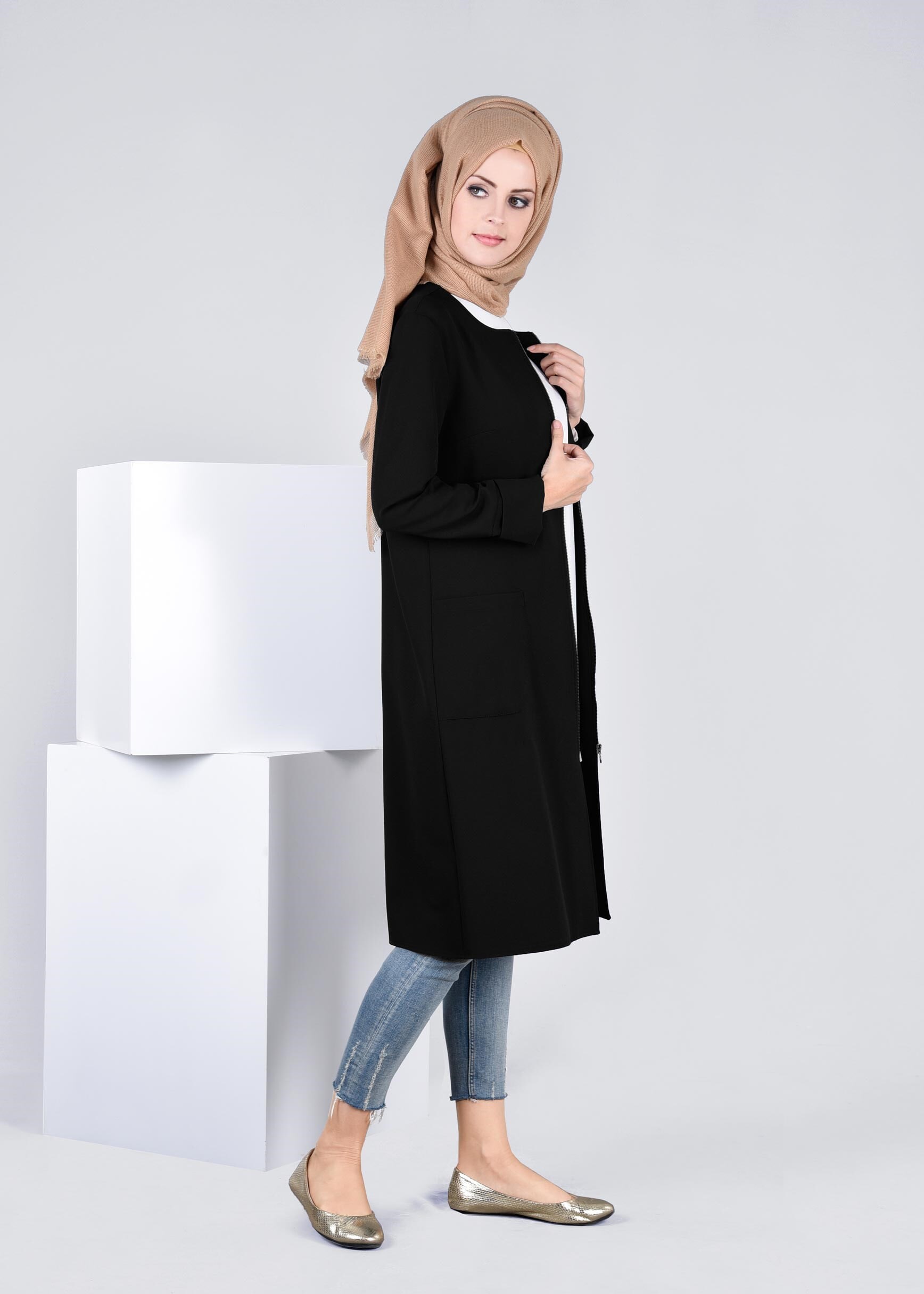 Tesettür giyim SİYAH 4183 ZOOM TESETTÜR CEKET 38/46 TEK40