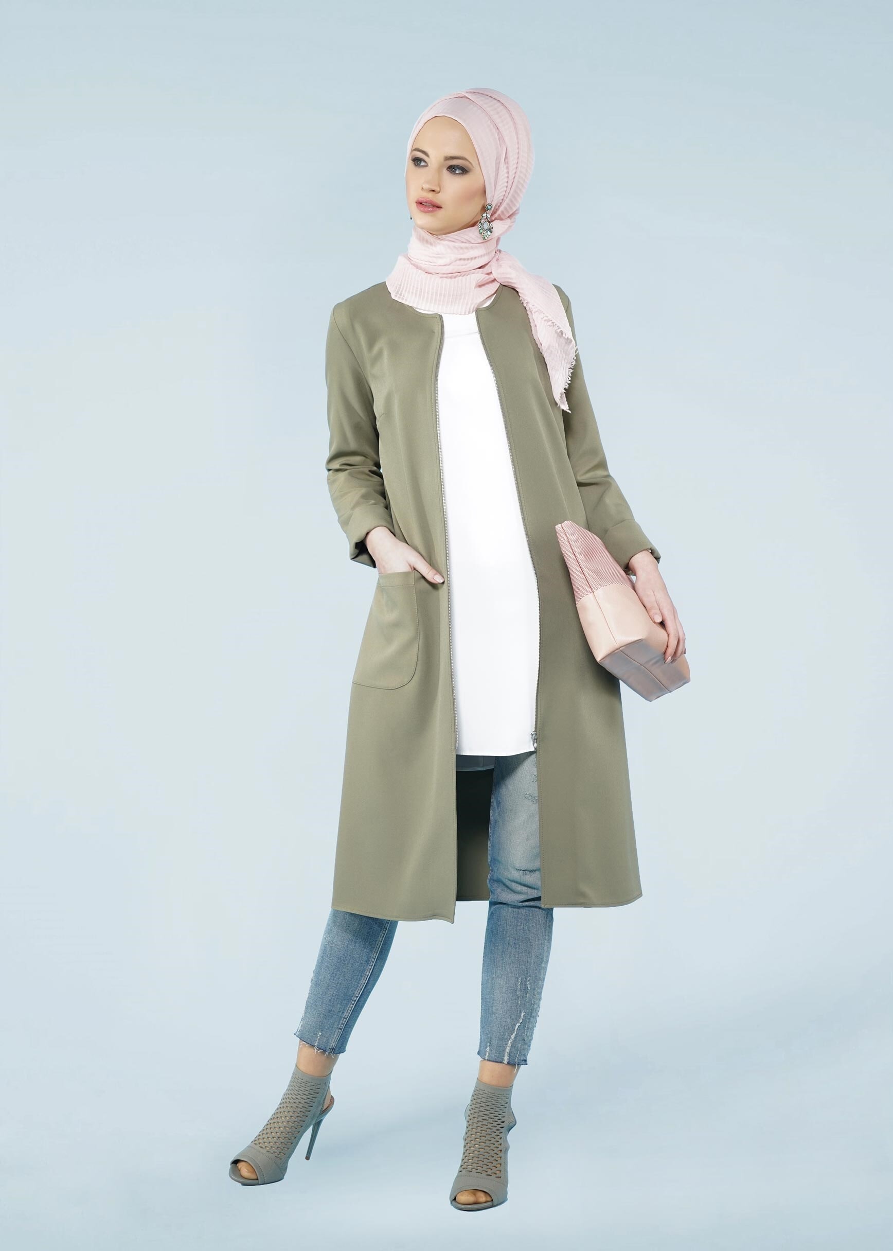 Tesettür giyim HAKİ 4183 ZOOM TESETTÜR CEKET 38/46 TEK40