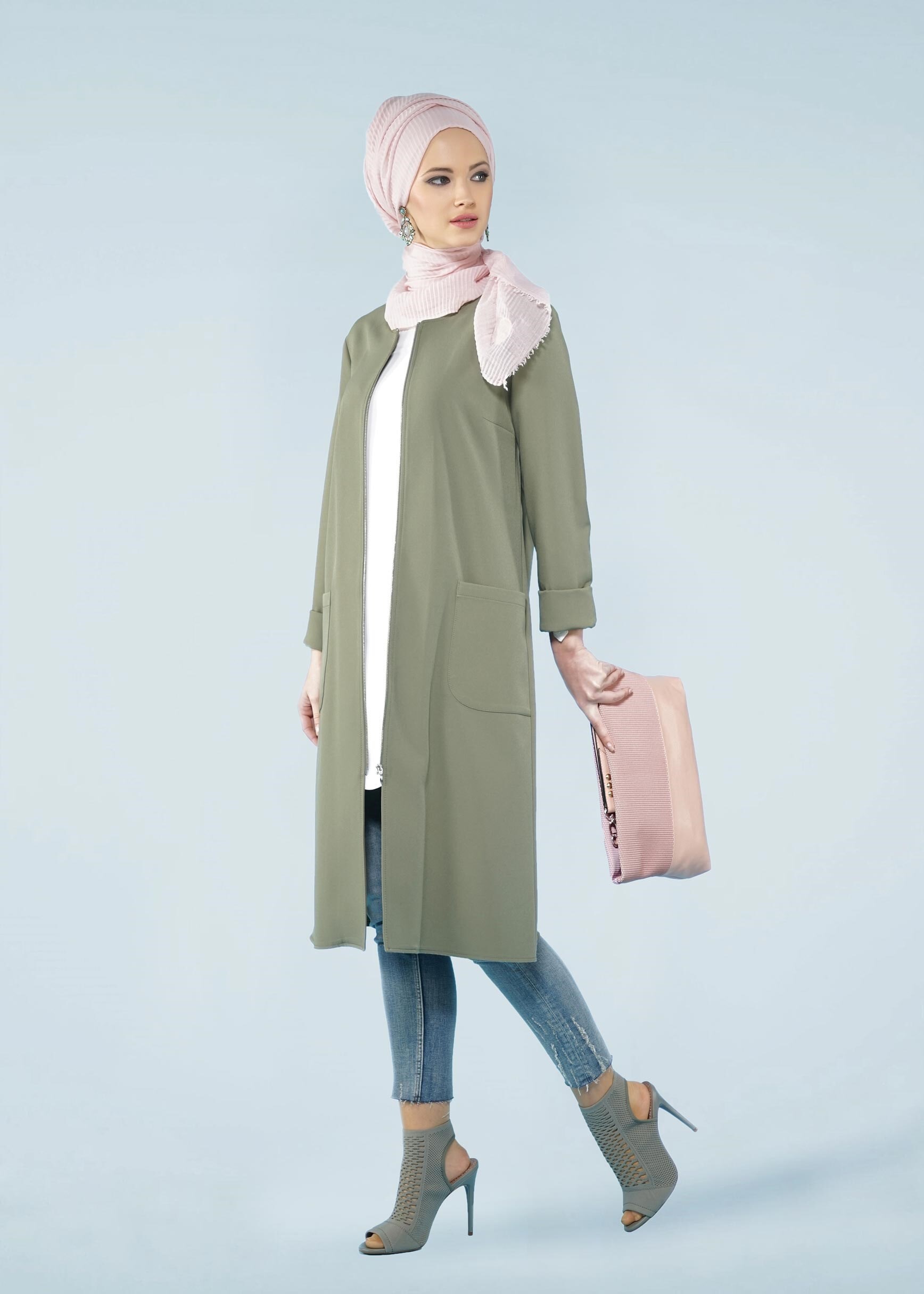 Tesettür giyim HAKİ 4183 ZOOM TESETTÜR CEKET 38/46 TEK40