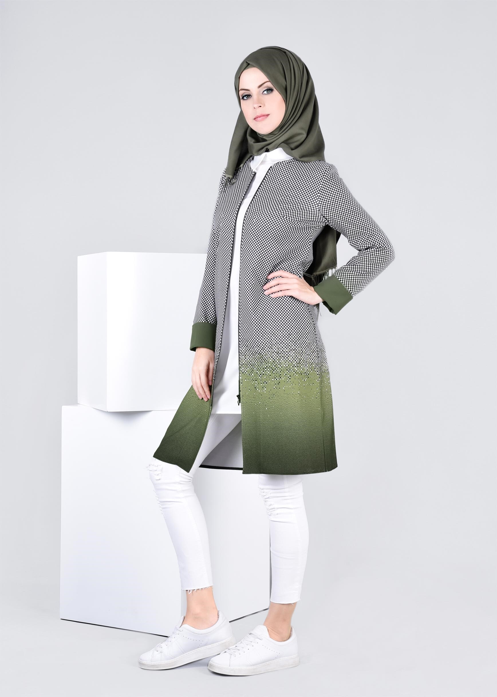 Tesettür giyim HAKİ 4276 POWER 2246 CEKET 38/46 TEK40