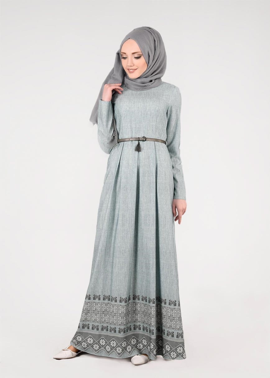 Tesettür giyim MAVİ 4455 Sakız 11318 Tesettür Elbise 38/44 TEK40