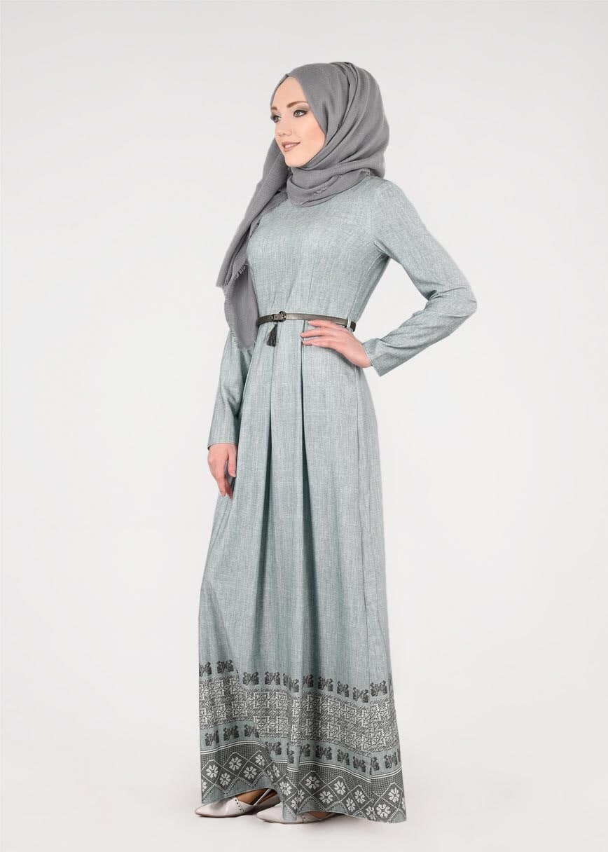 Tesettür giyim MAVİ 4455 Sakız 11318 Tesettür Elbise 38/44 TEK40