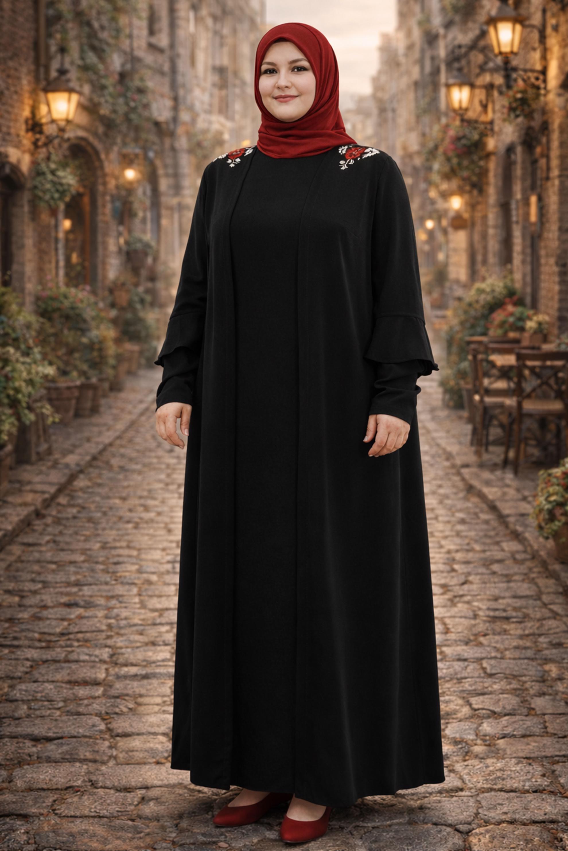 Tesettür giyim SİYAH YELEKLİ ELBİSE TAKIMI 2697