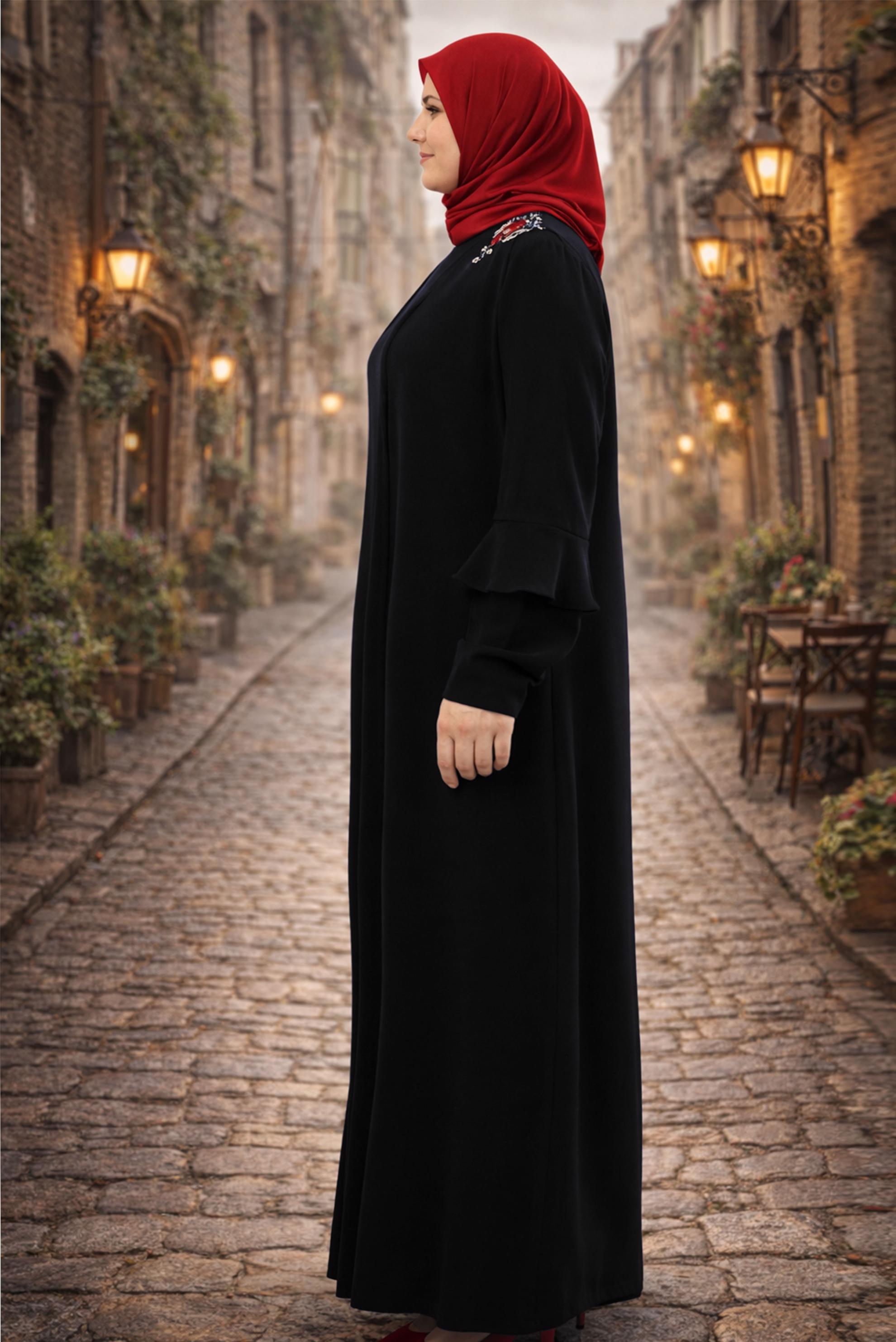 Tesettür giyim SİYAH YELEKLİ ELBİSE TAKIMI 2697