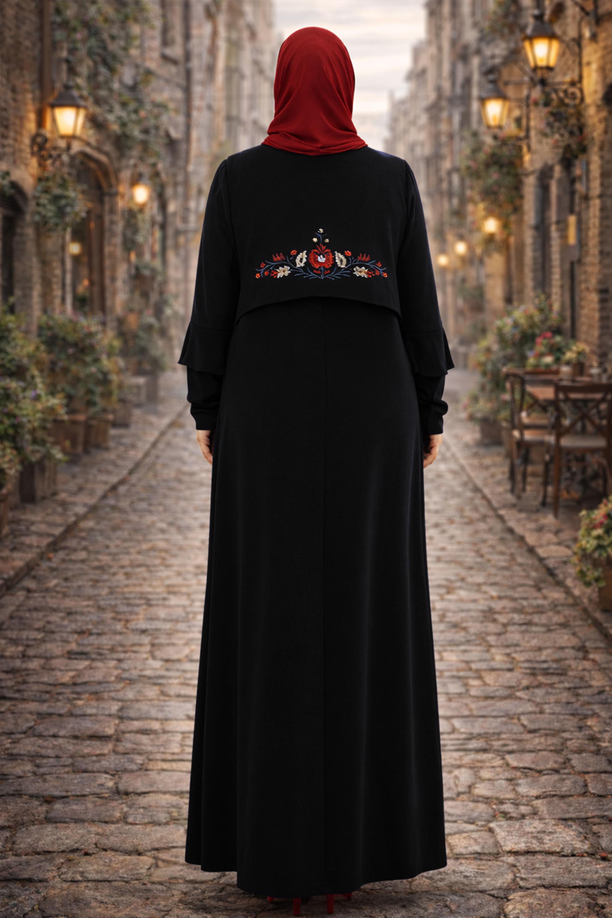 Tesettür giyim SİYAH YELEKLİ ELBİSE TAKIMI 2697