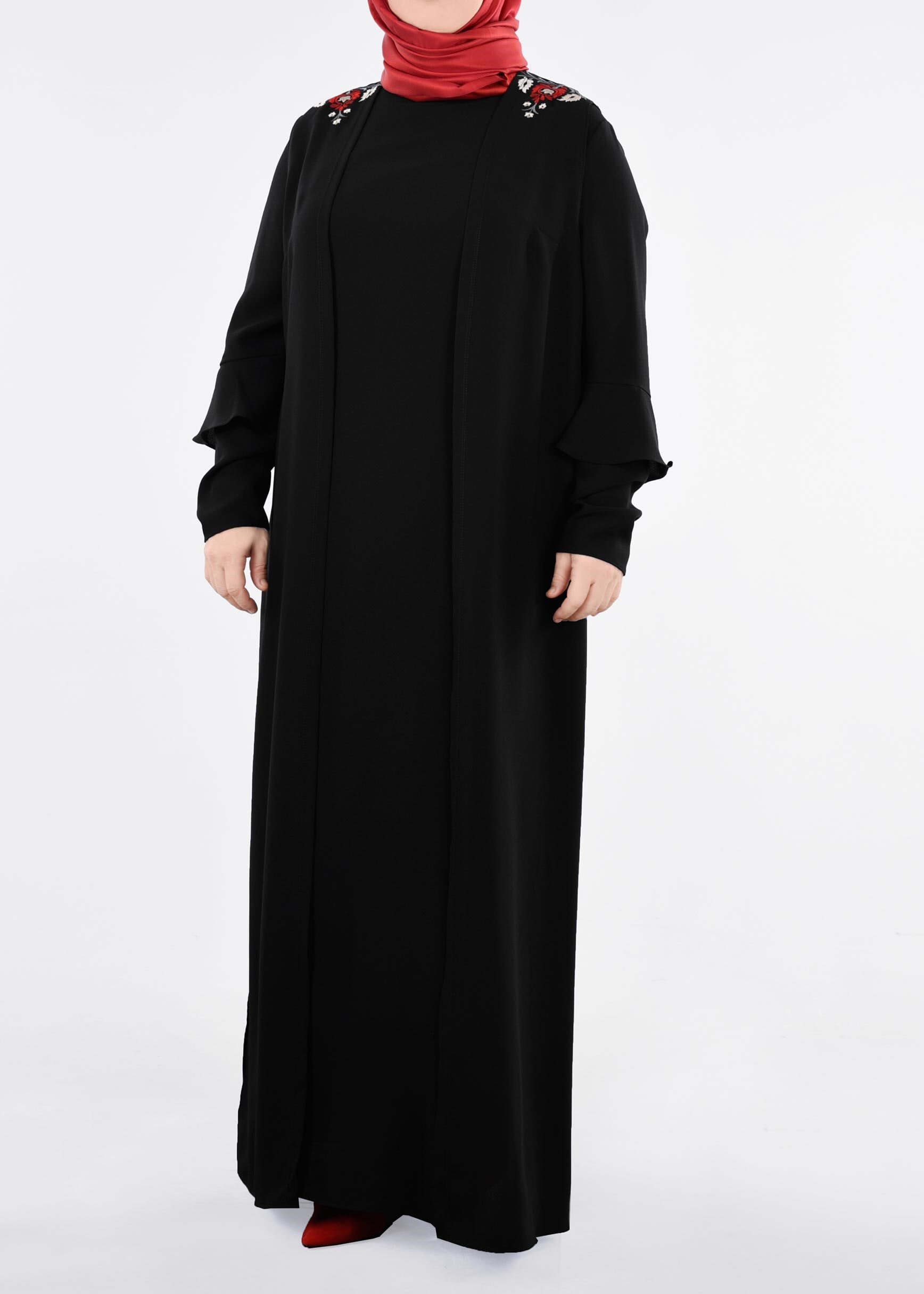 Tesettür giyim SİYAH 2697 NİL CREP 2&prime;Lİ ELBİSE 44/50 TEK46